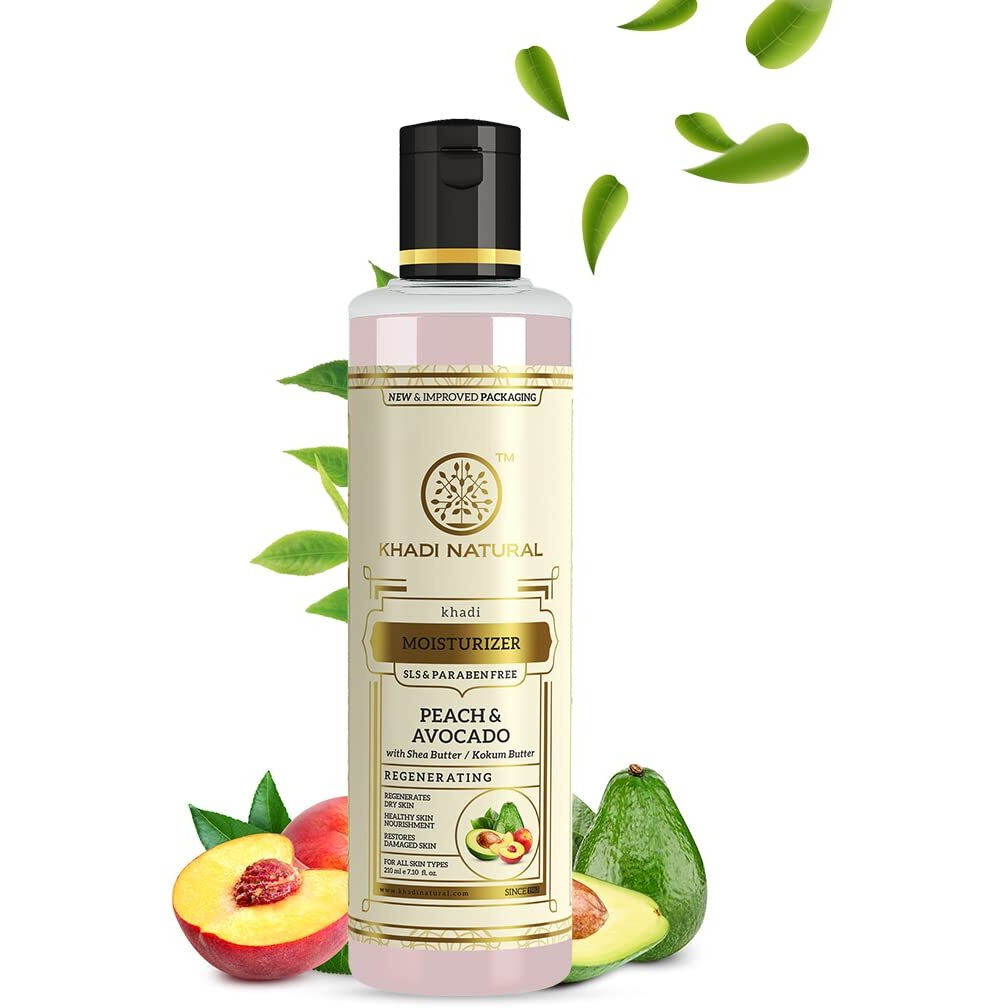 KHADI NATURAL Peach and Avocado Herbal Moisturizer With Shea/Kokum Butter | Moisturizer for Dry Skin | Body Lotion for Soft Skin | SLS and Paraben Free, 210 ml | Suitable for All Skin Types