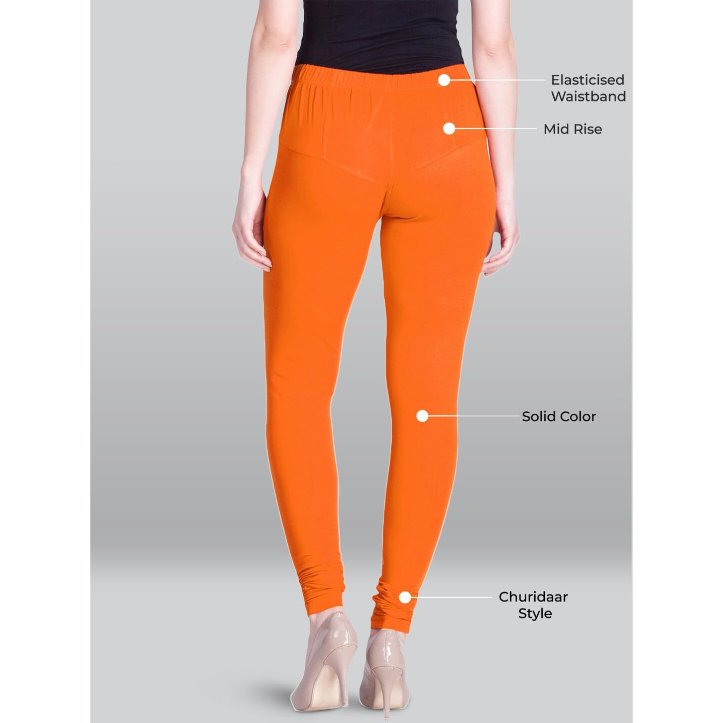 Lyra Women Solid Premium Cotton Ankle Length Leggings | Mid-Waist | Fashionwear Saffron