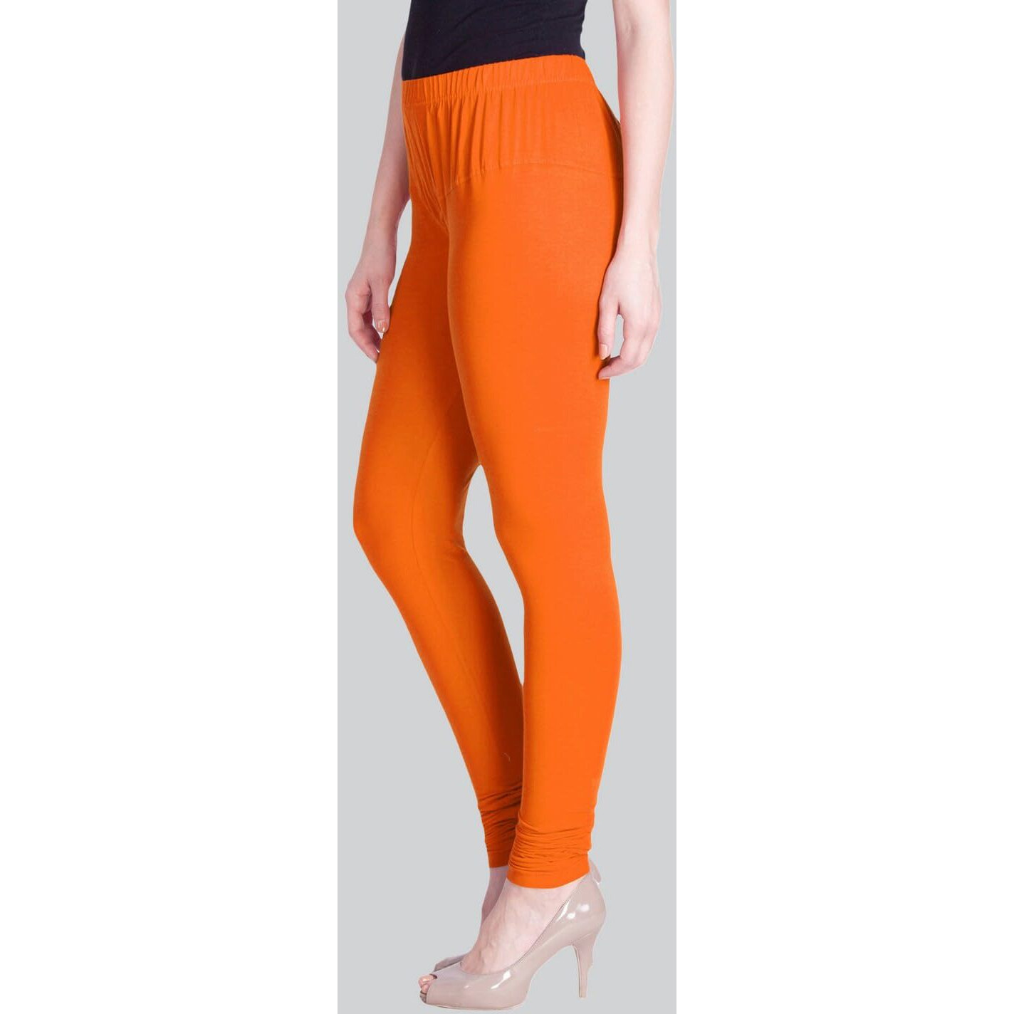 Lyra Women Solid Premium Cotton Ankle Length Leggings | Mid-Waist | Fashionwear Saffron