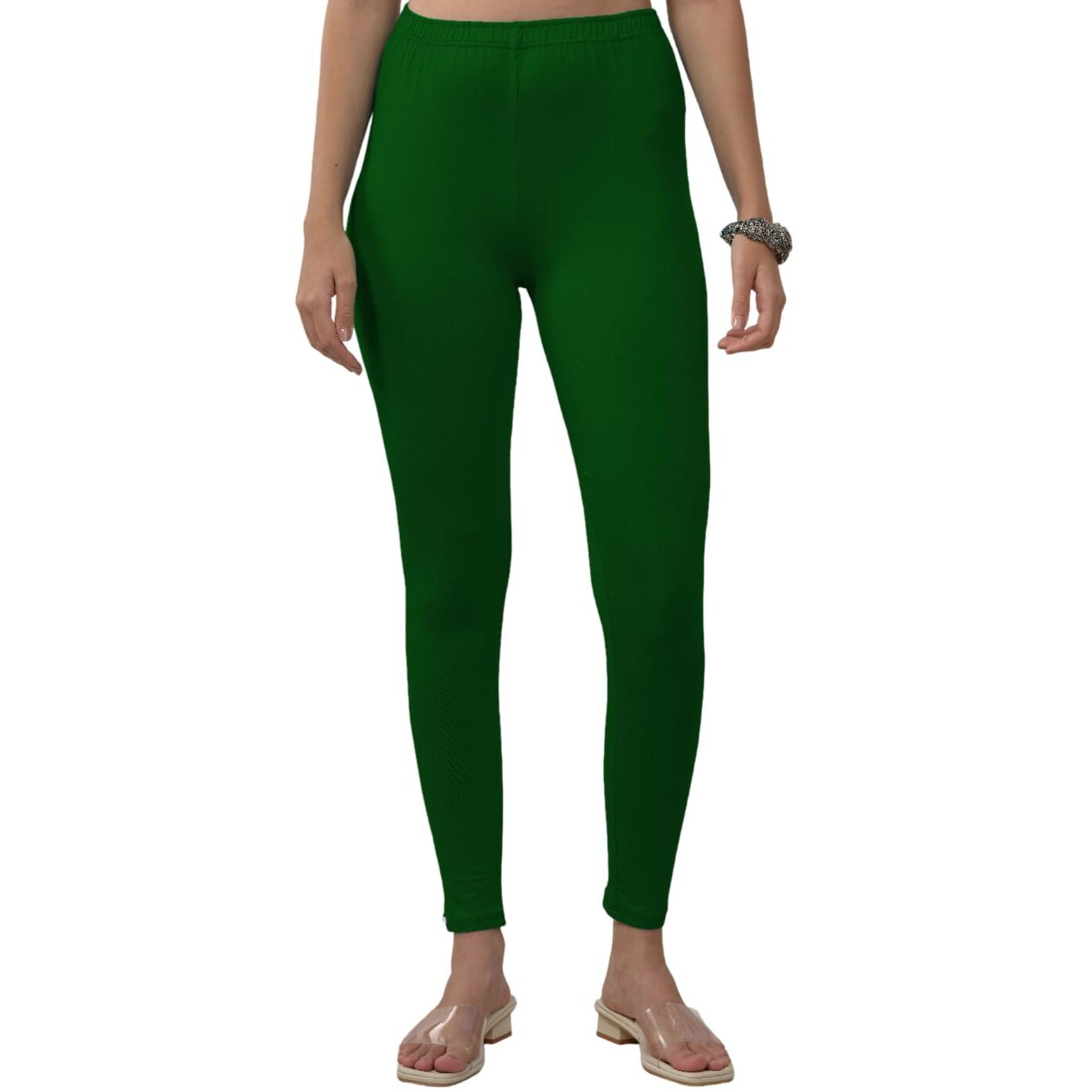 Lyra Women Solid Premium Cotton Ankle Length Leggings | Mid-Waist | Fashionwear Forest Green
