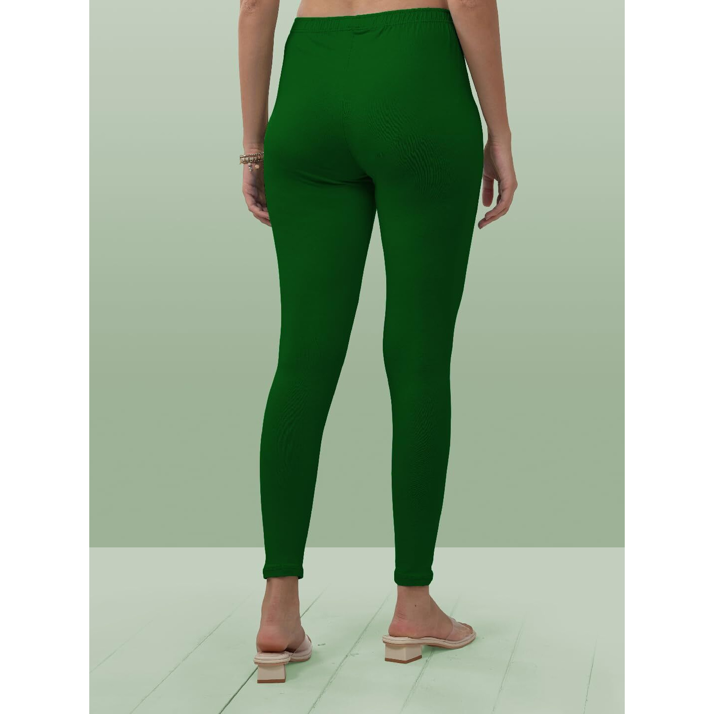 Lyra Women Solid Premium Cotton Ankle Length Leggings | Mid-Waist | Fashionwear Forest Green