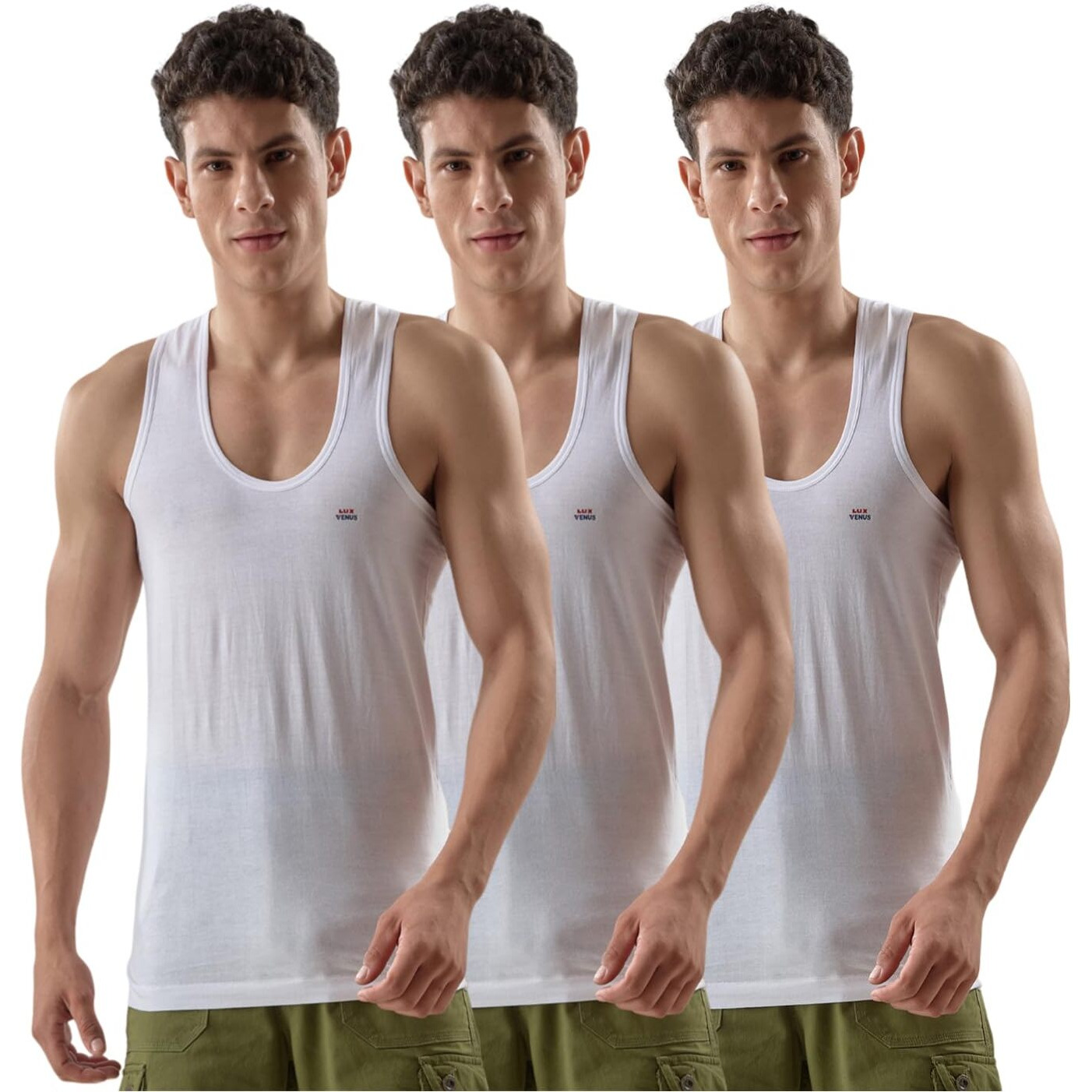 LUX VENUS Men s Cotton Vest (Pack of 3) (75) White
