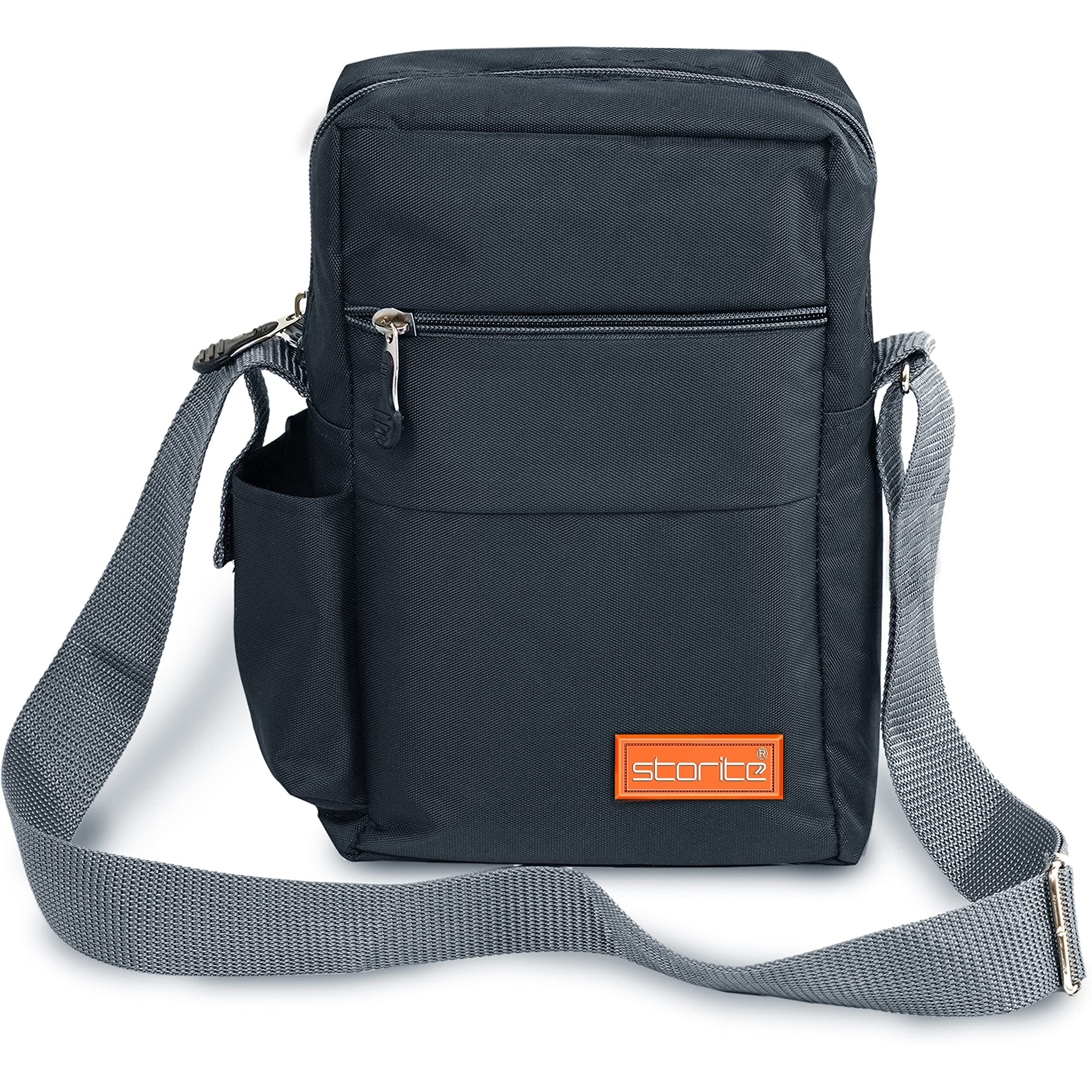 Storite 10 Inch Stylish Padded Mini Sling Bag for Men and Women, Small Passport Travel Bag and Small Sling Bag With Water Bottle Pocket (25x16x7.5cm, Dark Grey)