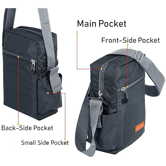 Storite 10 Inch Stylish Padded Mini Sling Bag for Men and Women, Small Passport Travel Bag and Small Sling Bag With Water Bottle Pocket (25x16x7.5cm, Dark Grey)