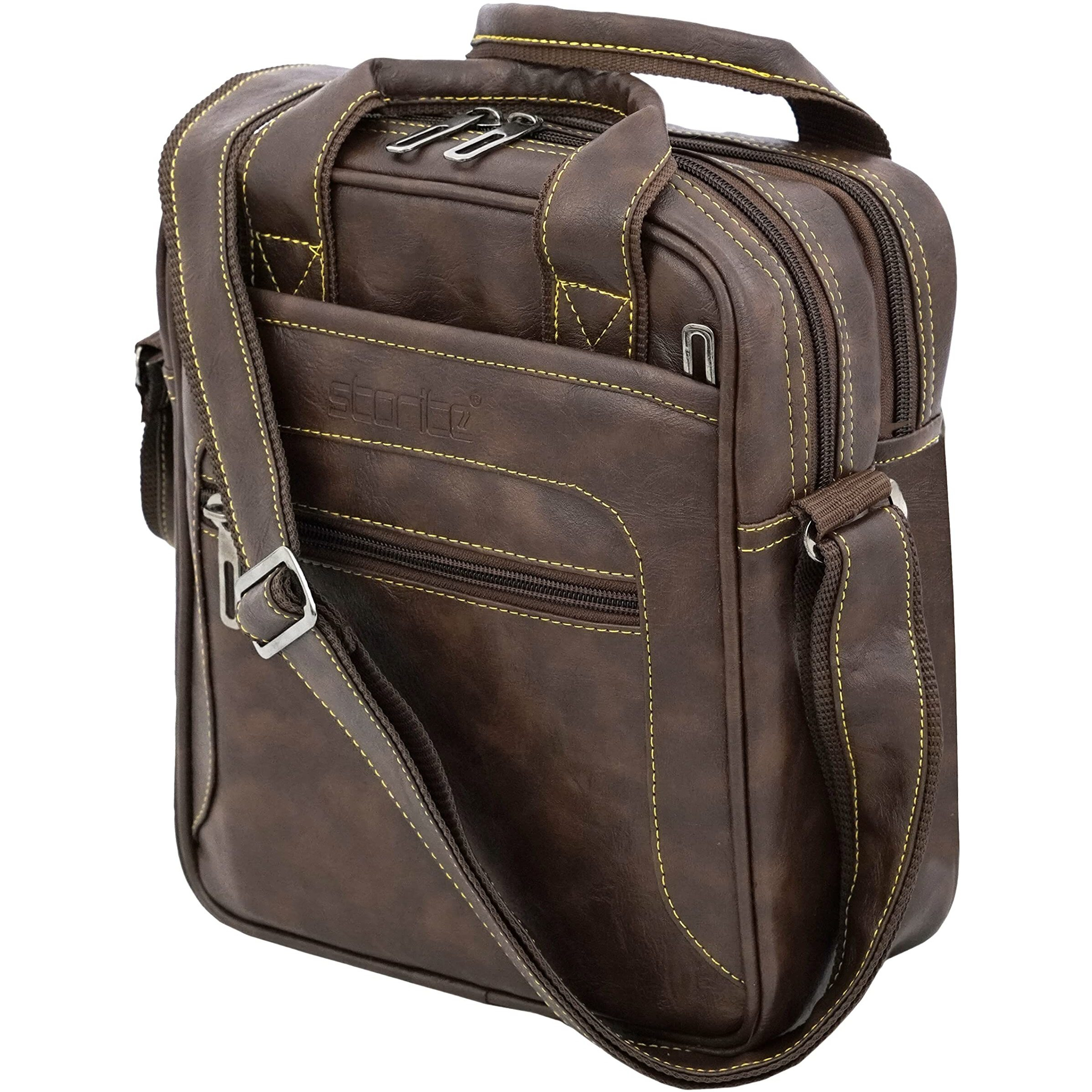 Storite Large Stylish PU Leather Sling Cross Body Travel office Messenger One Side Shoulder Bag With Adjustable Strap for Men & Women