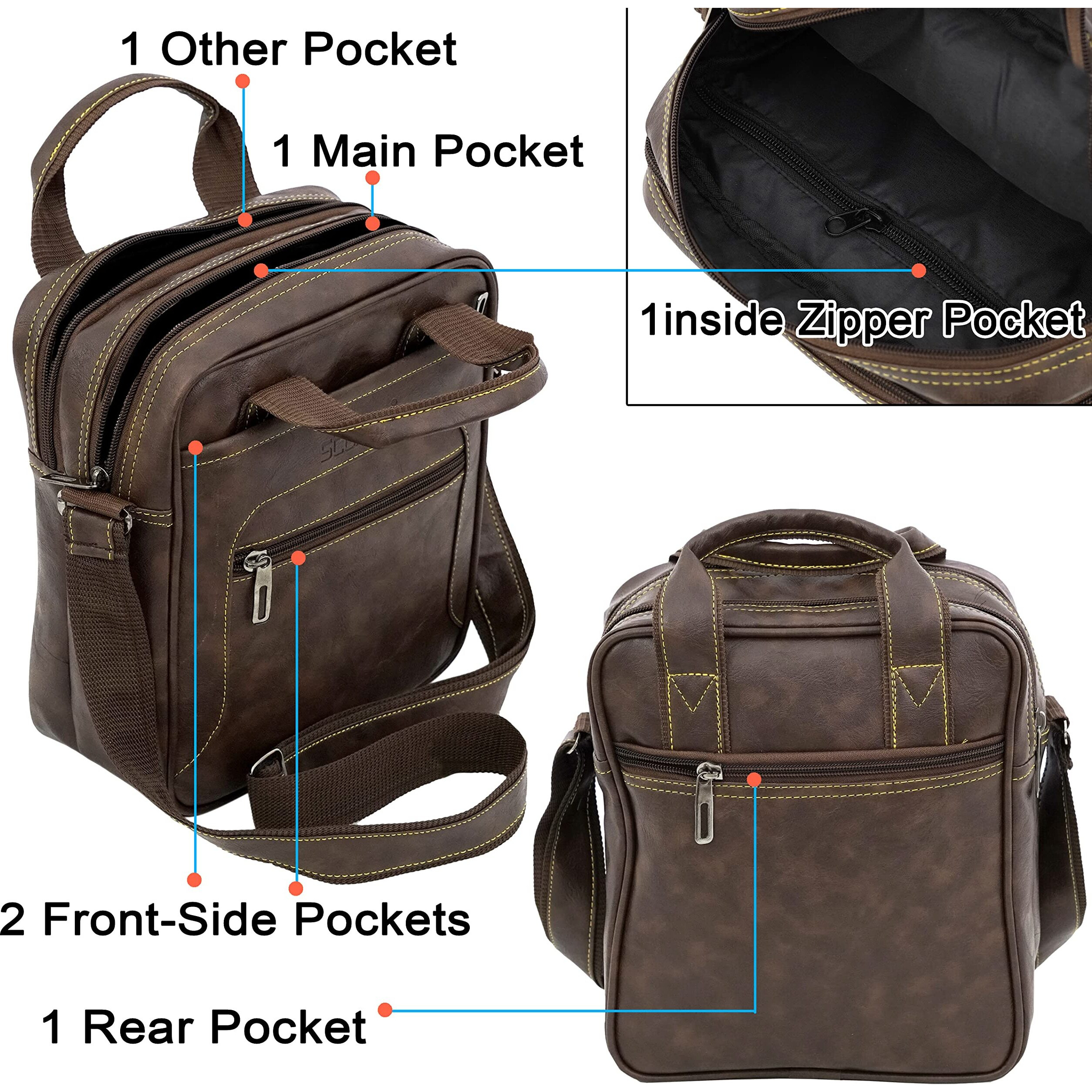 Storite Large Stylish PU Leather Sling Cross Body Travel office Messenger One Side Shoulder Bag With Adjustable Strap for Men & Women