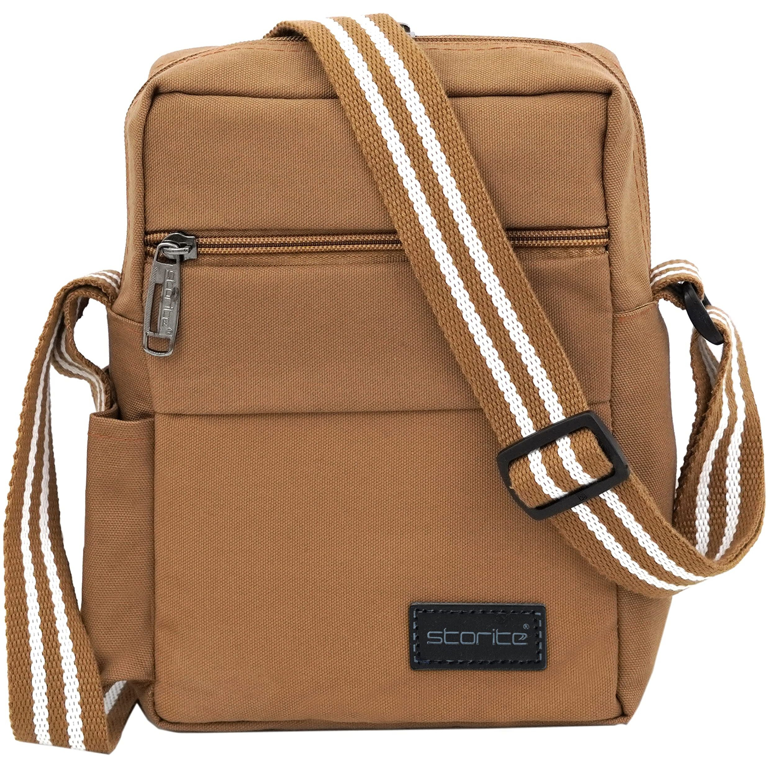 Storite Stylish Padded Canvas Small Sling Cross Body Travel Office One Side Shoulder Bag for Men Women - Brown (25.5 x 8 x 18.5 cm)