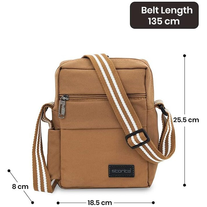 Storite Stylish Padded Canvas Small Sling Cross Body Travel Office One Side Shoulder Bag for Men Women - Brown (25.5 x 8 x 18.5 cm)