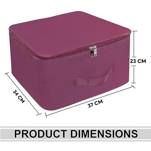 Storite 10 Pack Nylon Wardrobe Bag Underbed Moisture Proof Cloth Storage Organizer, Storage box for Clothes Saree Bags with Zippered Closure & Handle (Magenta, 37x34x23 cm) Square