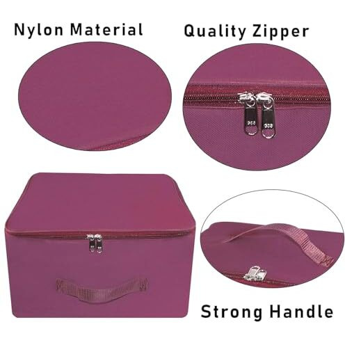 Storite 10 Pack Nylon Wardrobe Bag Underbed Moisture Proof Cloth Storage Organizer, Storage box for Clothes Saree Bags with Zippered Closure & Handle (Magenta, 37x34x23 cm) Square
