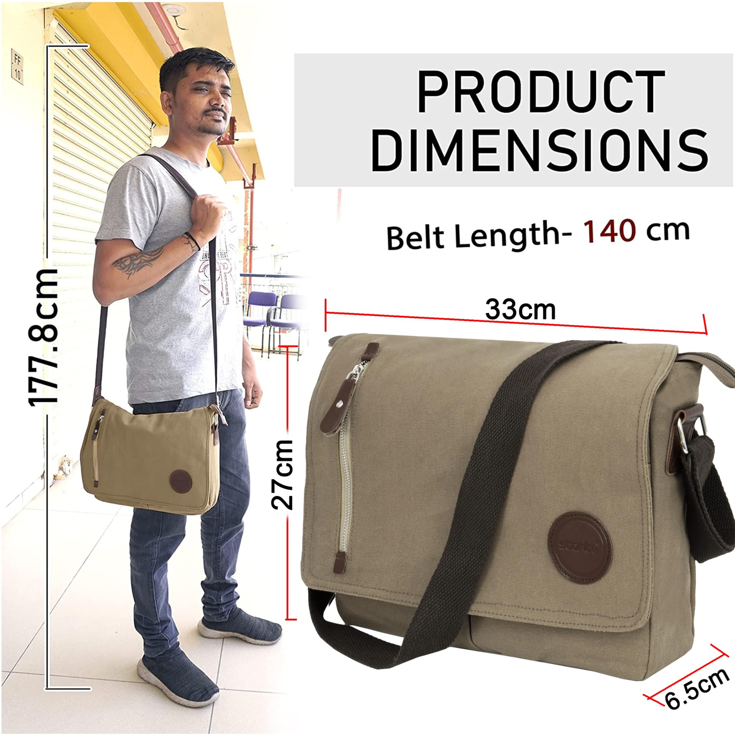 Storite Canvas Sling Cross Body Travel Office Business Messenger One Side Shoulder Bag for Men & Women (Brown, 33cm x 6.5cm x 27cm)