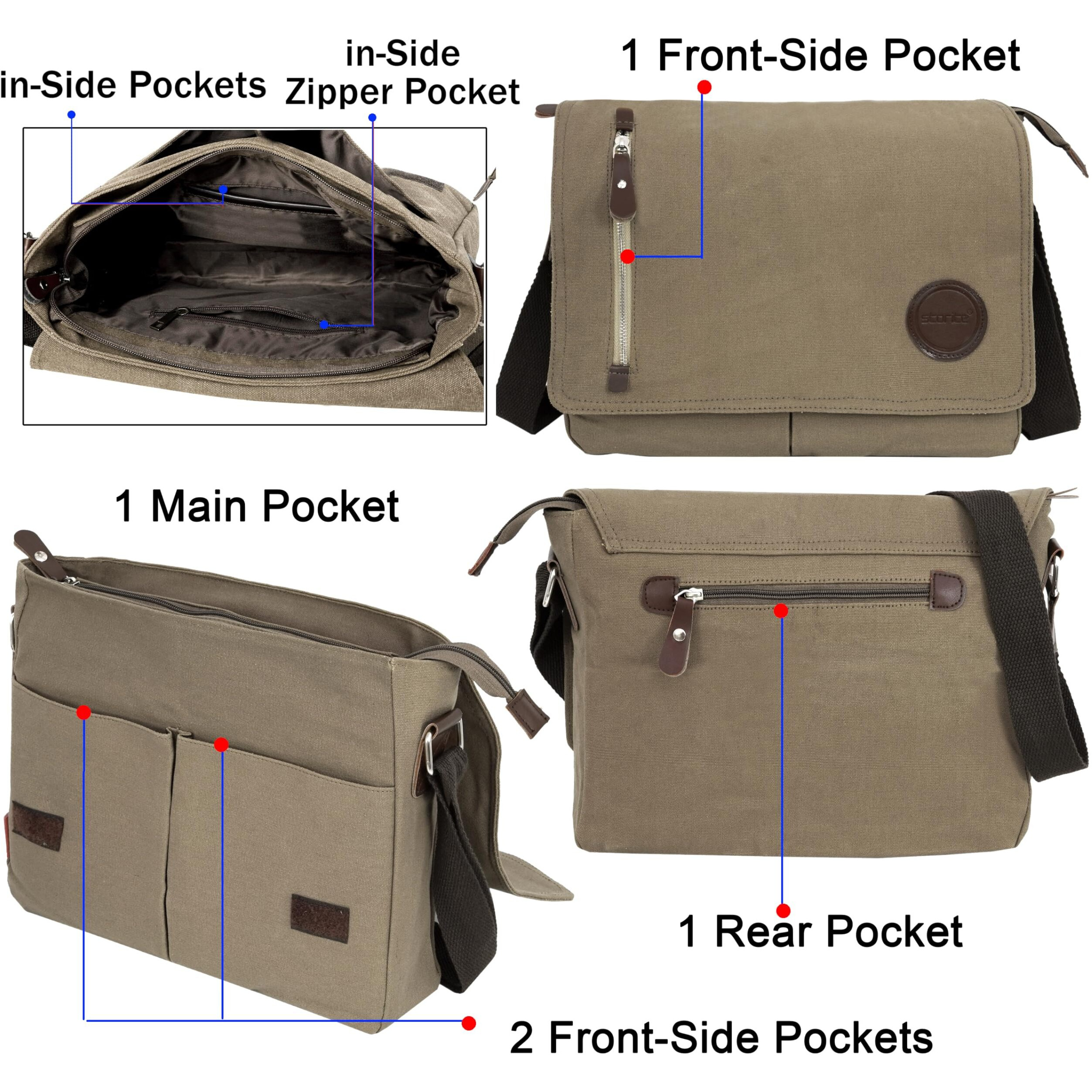 Storite Canvas Sling Cross Body Travel Office Business Messenger One Side Shoulder Bag for Men & Women (Brown, 33cm x 6.5cm x 27cm)