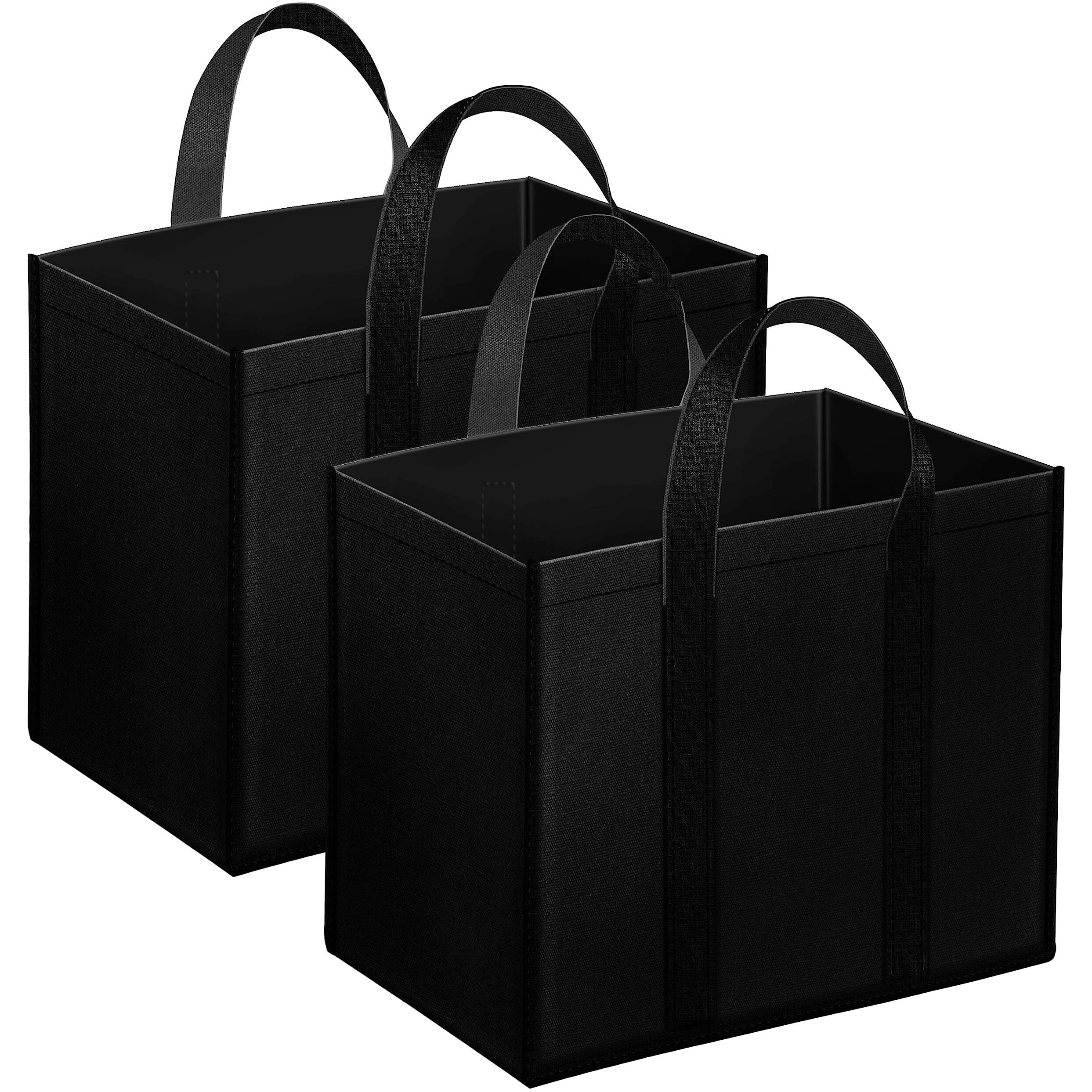 Storite Unisex-Adult Shopping Bag Pack Of 2 Heavy Duty Canvas Grocery Shoulder Tote Bags For Vegetables Fruits With Reinforced Handles (40X21X32Cm, Black)