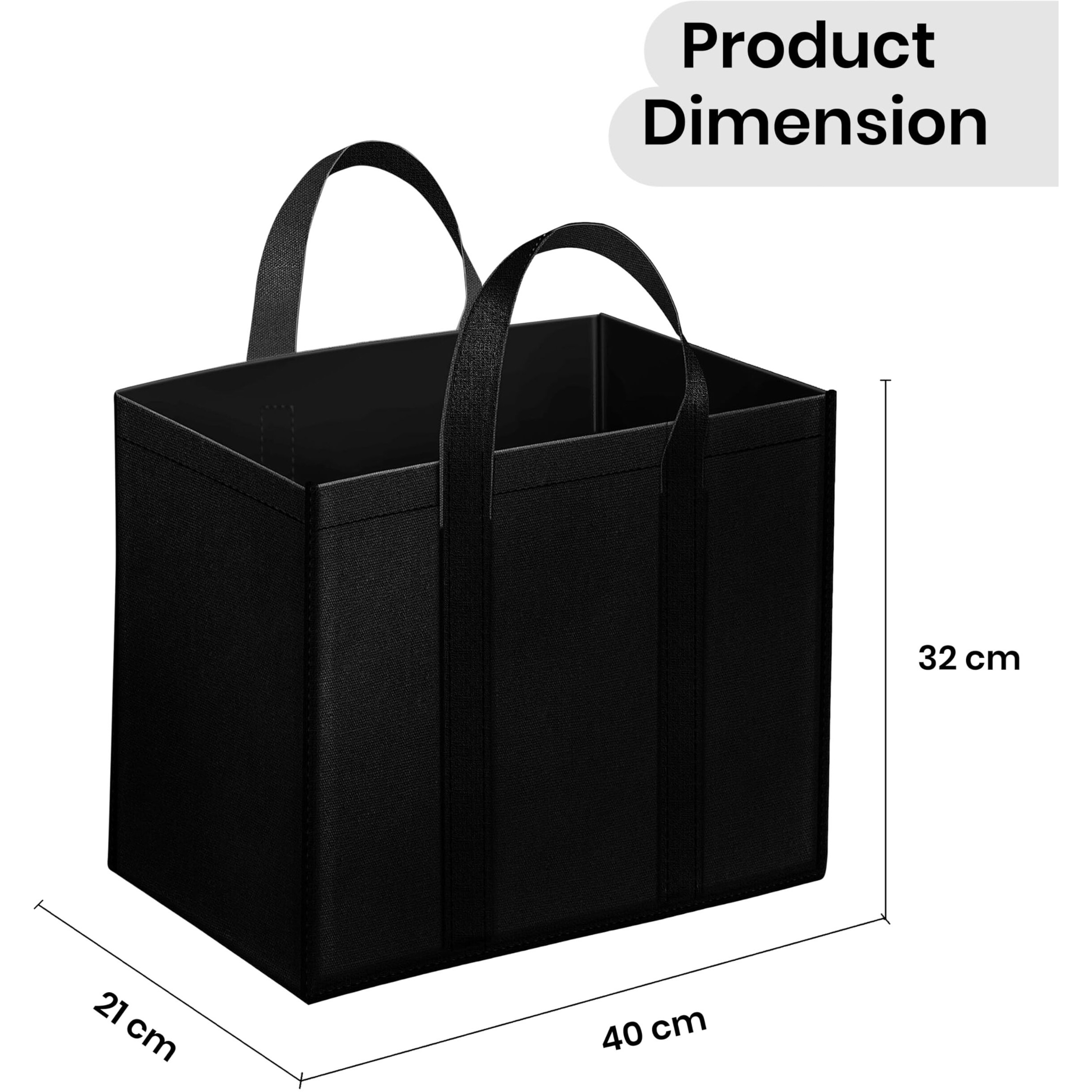 Storite Unisex-Adult Shopping Bag Pack Of 2 Heavy Duty Canvas Grocery Shoulder Tote Bags For Vegetables Fruits With Reinforced Handles (40X21X32Cm, Black)