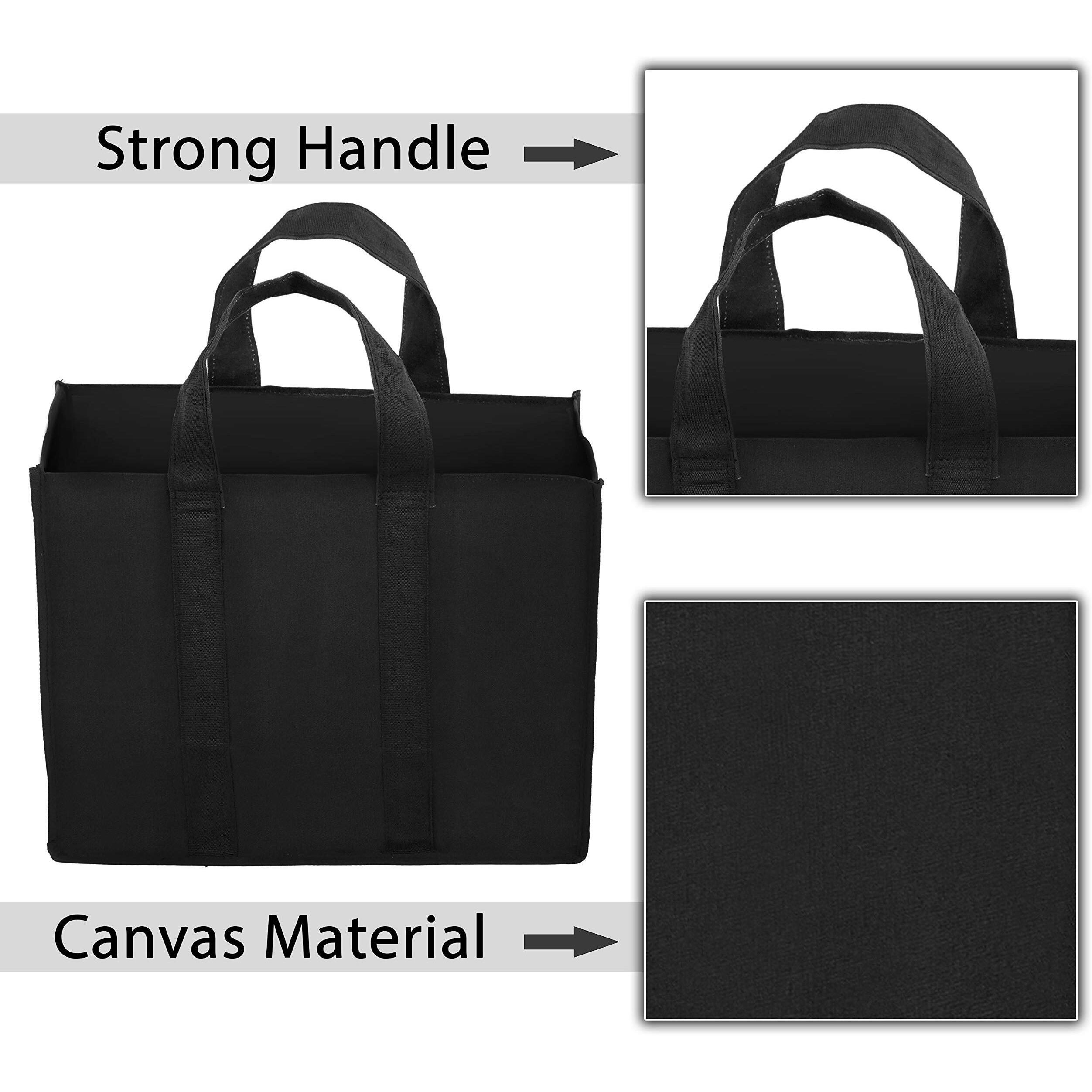Storite Unisex-Adult Shopping Bag Pack Of 2 Heavy Duty Canvas Grocery Shoulder Tote Bags For Vegetables Fruits With Reinforced Handles (40X21X32Cm, Black)