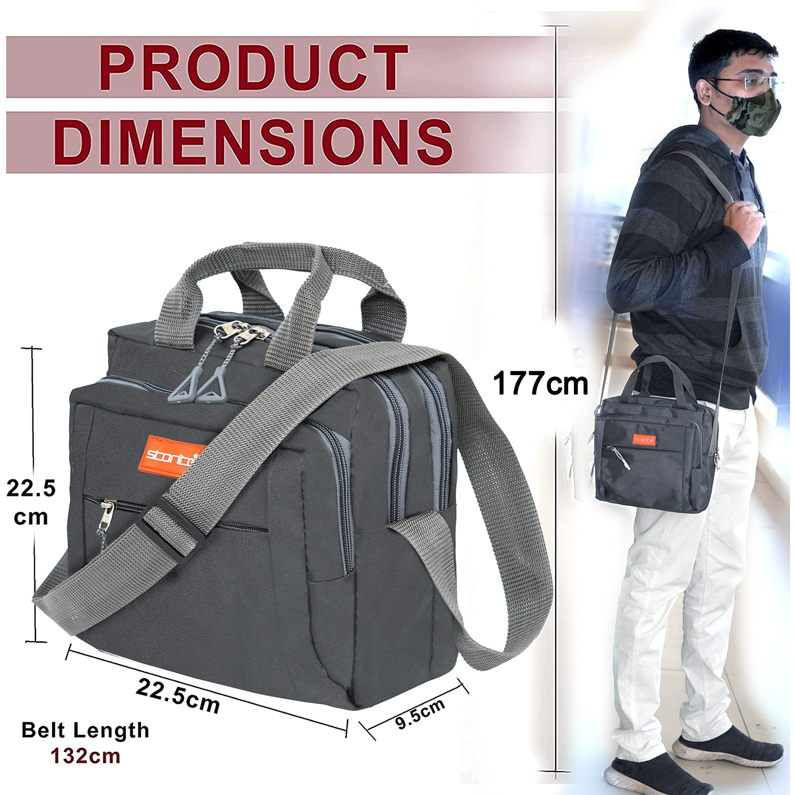 Storite Stylish Padded Nylon Small Sling Cross Body Travel Office Messenger One Side Shoulder Handbag Bag for Men & Women (22.5cm x 9.5cm x 22.5 cm, Dark Grey)