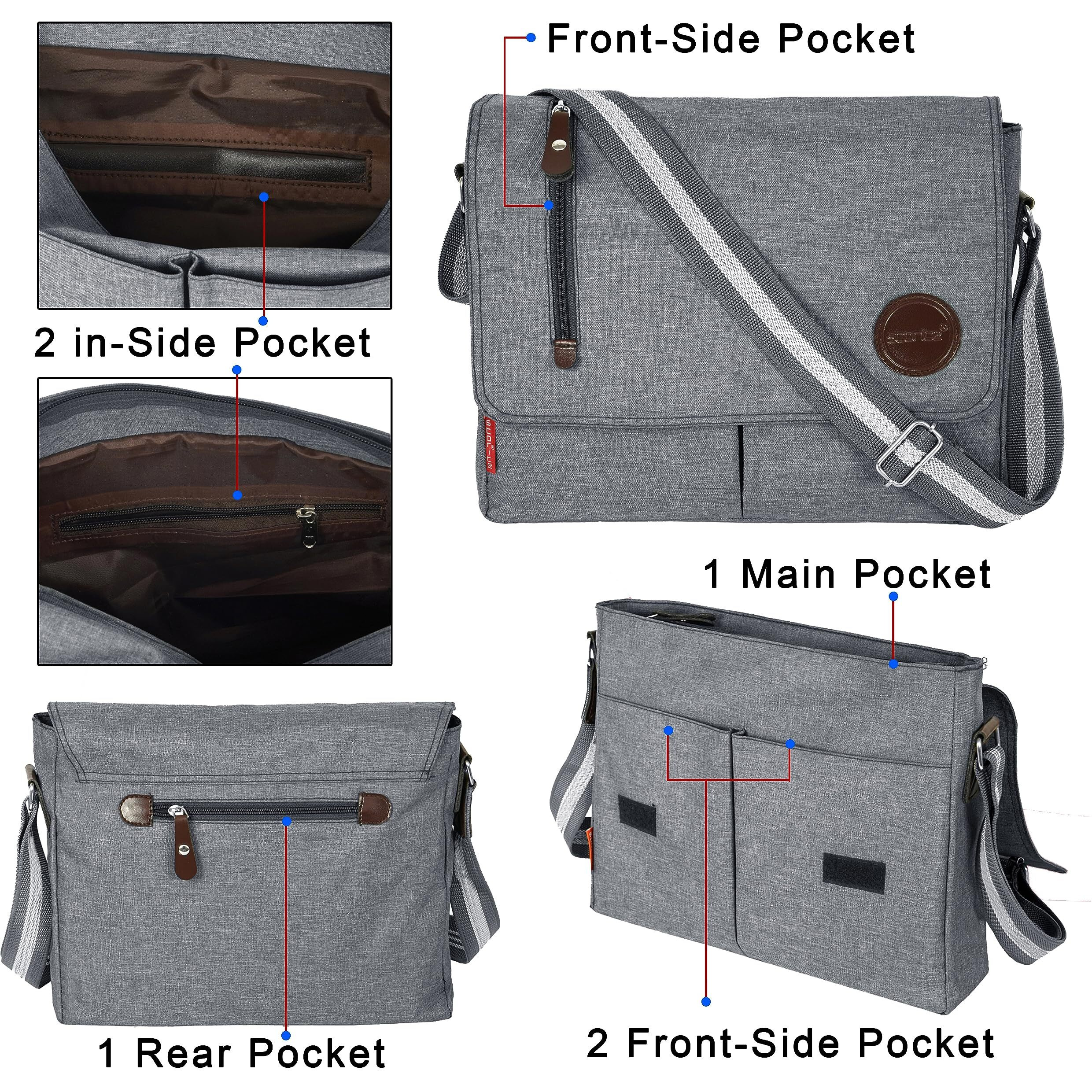 Storite 11 Inch Canvas Sling Cross Body Travel Office Business Satchel Messenger One Side Shoulder Bag for Men & Women (Grey,34cm x 7.5cm x 28cm)