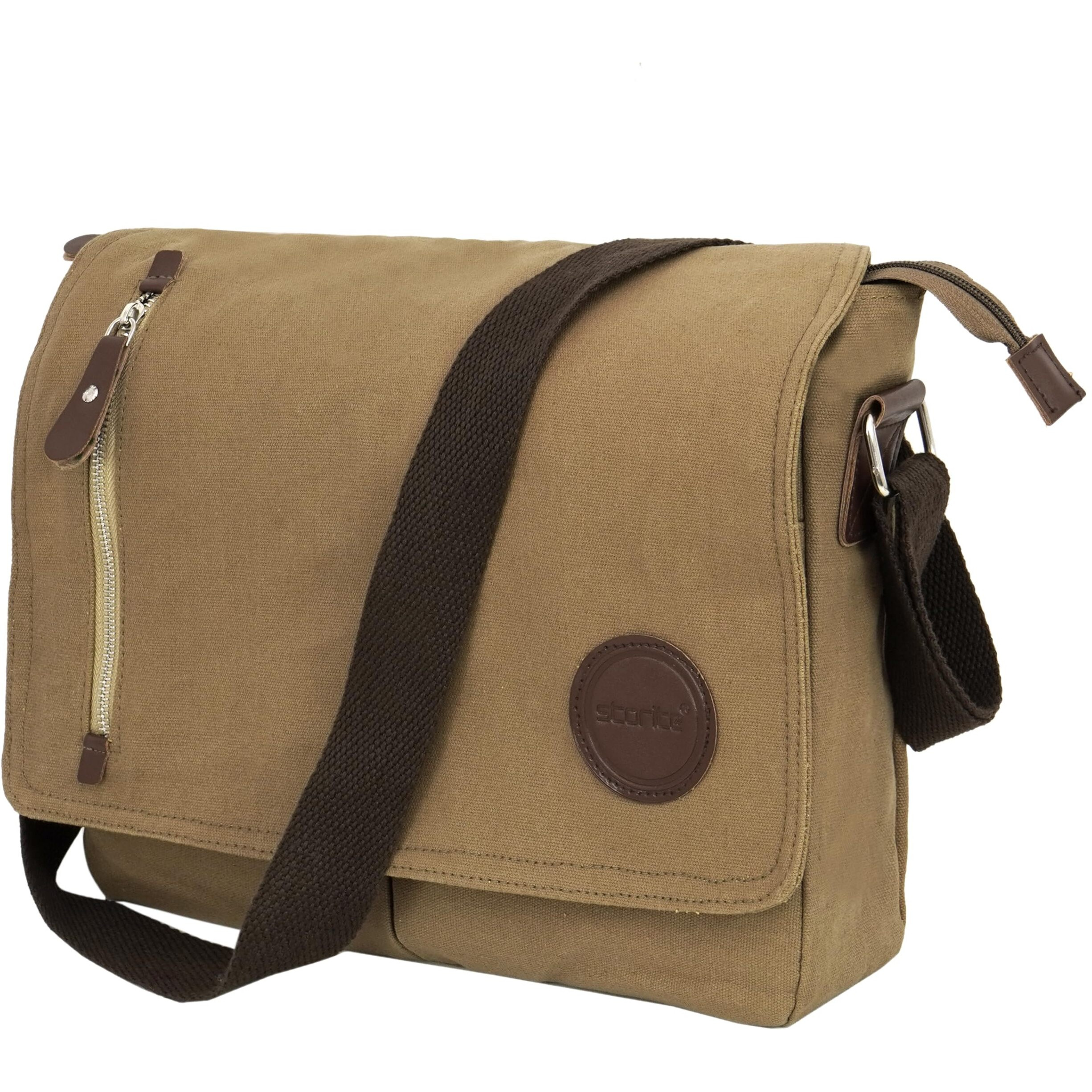 Storite Canvas Sling Cross Body Travel Office Business Satchel Messenger One Side Shoulder Bag for Men & Women - Brown(33 x 6.5 x 27 Cm)