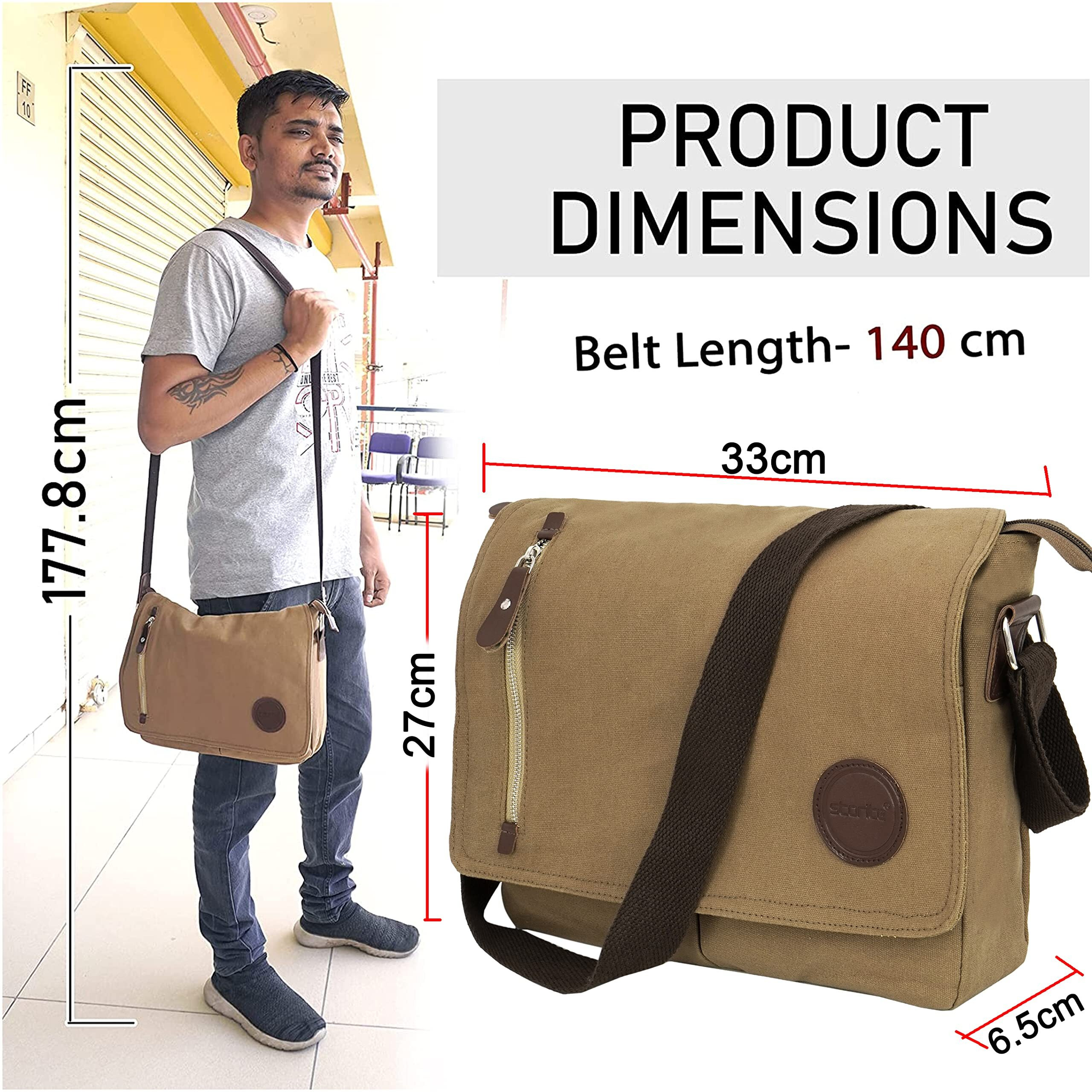 Storite Canvas Sling Cross Body Travel Office Business Satchel Messenger One Side Shoulder Bag for Men & Women - Brown(33 x 6.5 x 27 Cm)