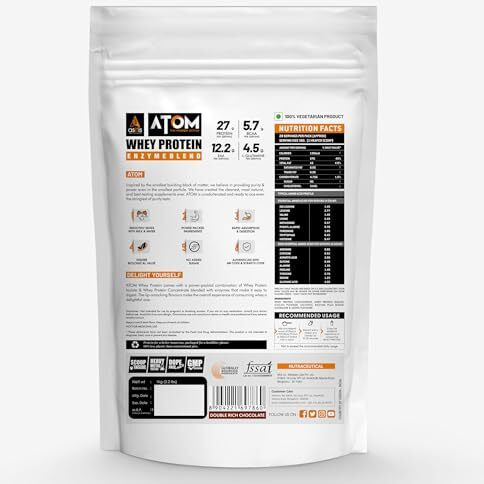 AS-IT-IS Nutrition ATOM Whey Protein 1kg | 27g protein | Isolate & Concentrate | Double Rich Chocolate | USA Labdoor Certified | With Digestive Enzymes for better absorption