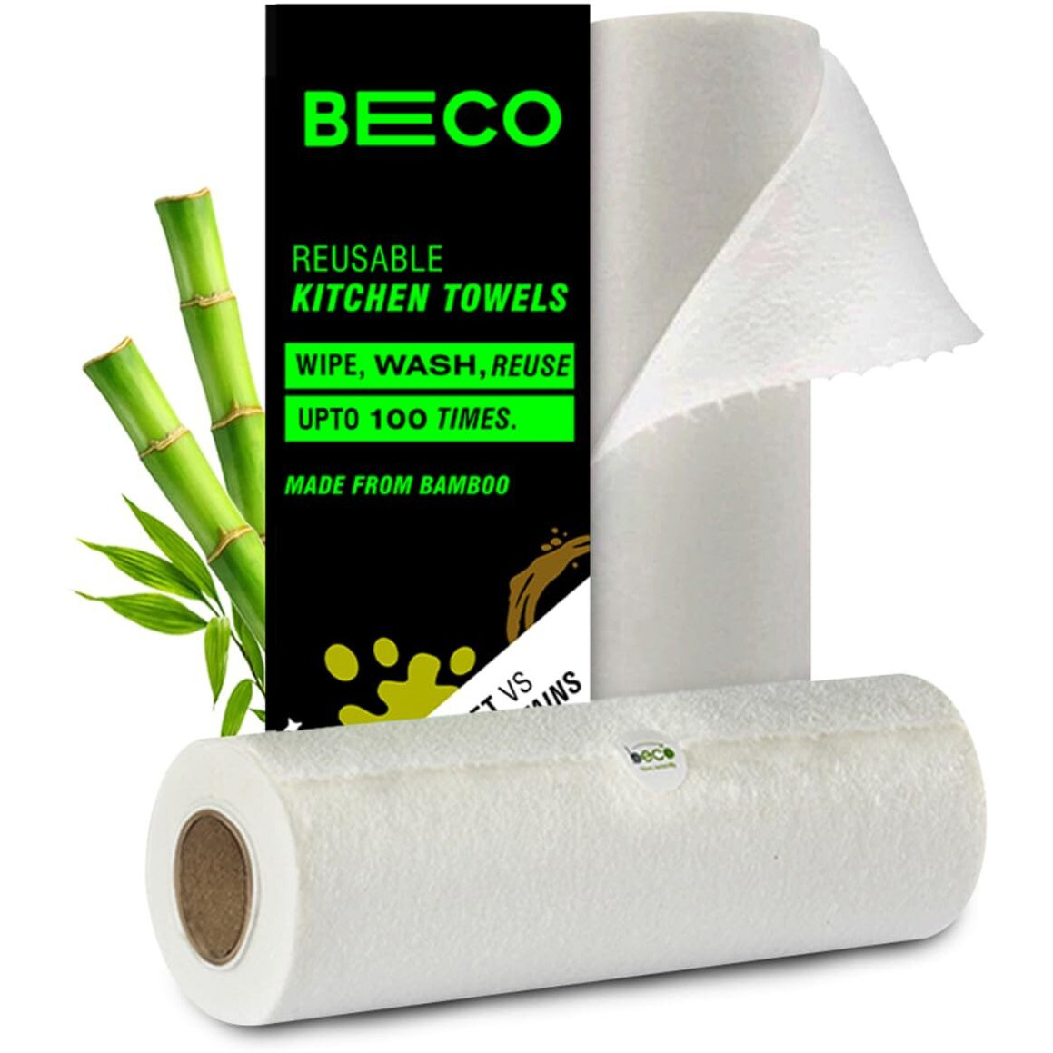 Bambooee Eco Friendly Reusable Kitchen Towel Roll (20 Sheets) | Natural & Organic Cleaning Bamboo Cloth | Kitchen Paper Rolls Alternative | Machine Washable | Unpaper Towels (Pack of 2 Roll)