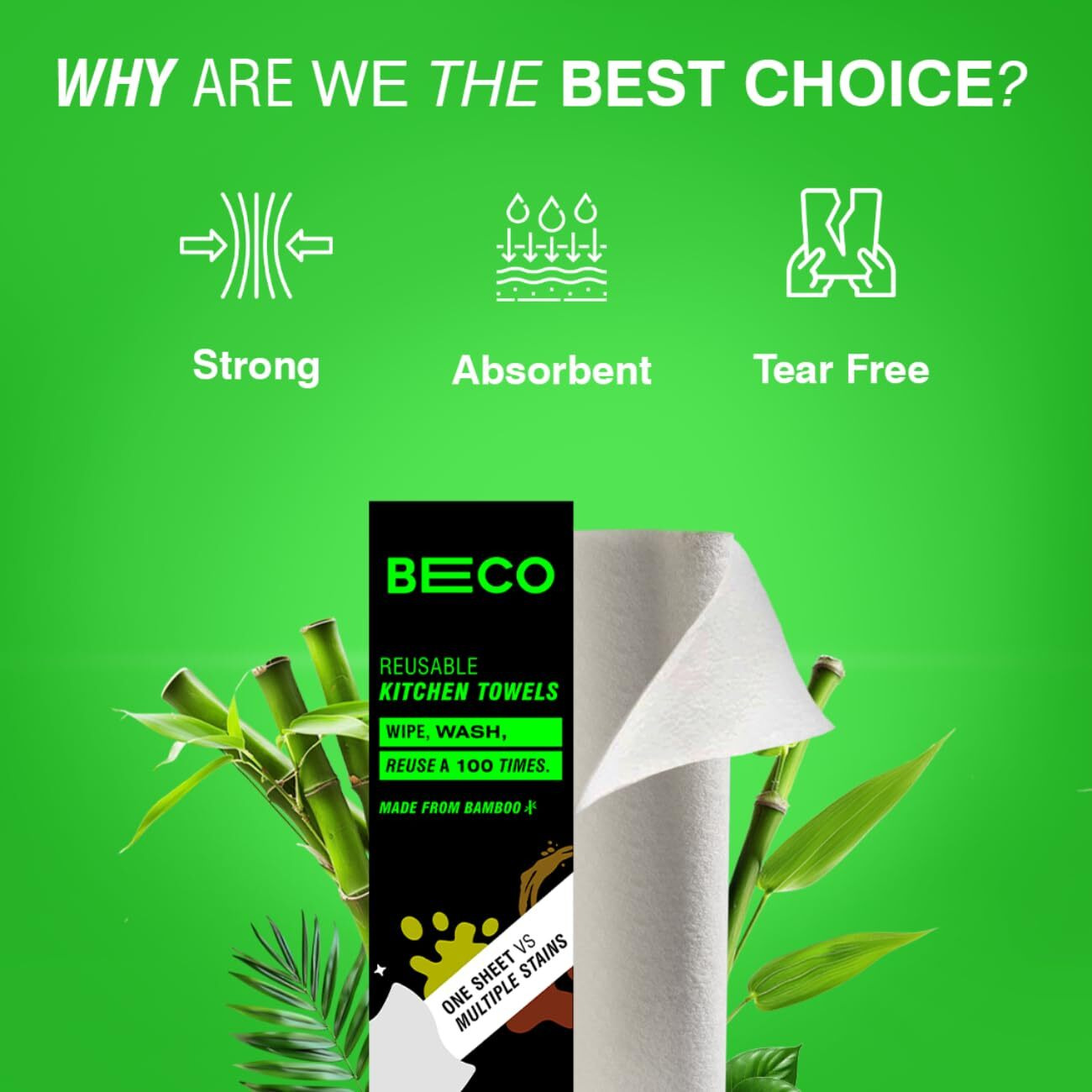 Bambooee Eco Friendly Reusable Kitchen Towel Roll (20 Sheets) | Natural & Organic Cleaning Bamboo Cloth | Kitchen Paper Rolls Alternative | Machine Washable | Unpaper Towels (Pack of 2 Roll)