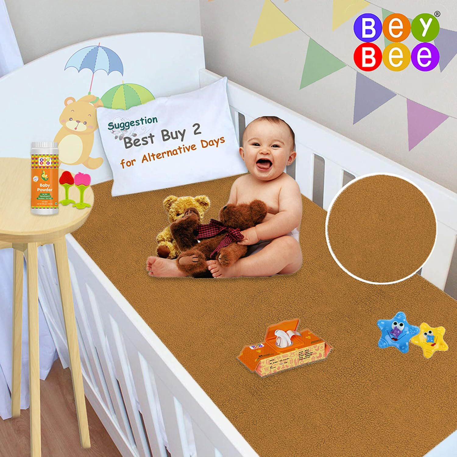 BeyBee Waterproof Quick Dry Sheet for Baby| Bed Pad Anti-Piling Fleece Extra Absorbent Washable Matress Protector| Baby Bed Protector Sheet for Toddler Children, Small Size, 50x70cm, Golden