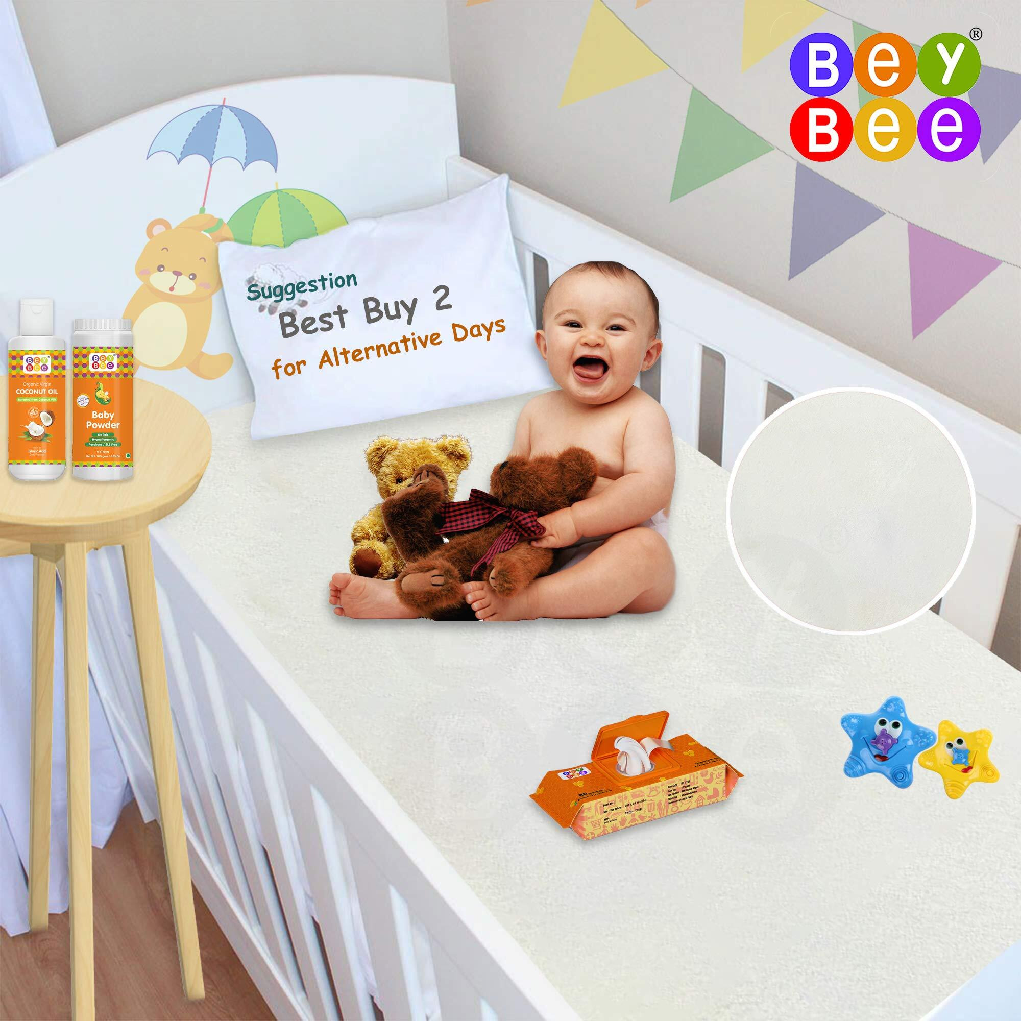 BeyBee Waterproof Quick Dry Sheet for Baby| Bed Pad Anti-Piling Fleece Extra Absorbent Washable Matress Protector| Baby Bed Protector Sheet for Toddler Children, Large Size, 140x100cm, Ivory