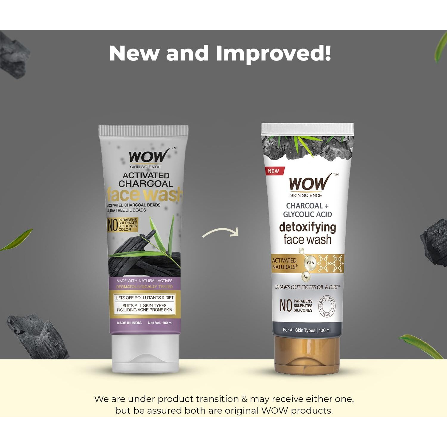 WOW Skin Science Wow Activated Charcoal Infused With Activated Charcoal Beads No Parabens & Sulphate Face Wash (100Ml)