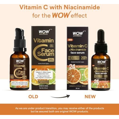 WOW Skin Science Brightening 20% Vitamin C Face Serum | Boost Collagen and Elastin for Anti aging, Skin Repair | For Dark Circles, Fine Lines | Glowing Skin | Hydrates | 30 ml