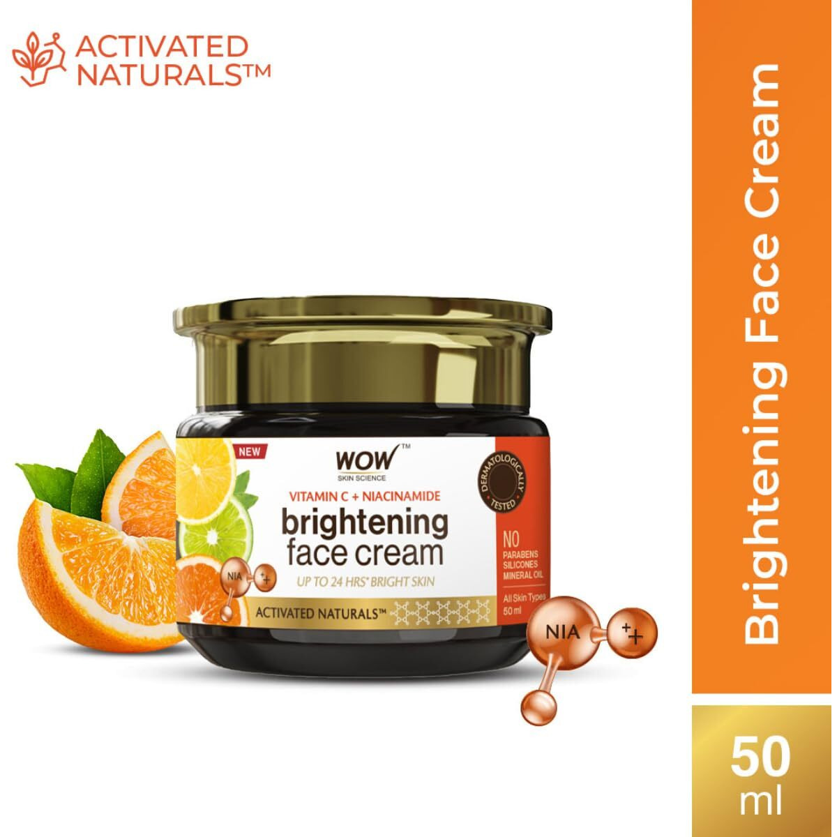 WOW Skin Science Vitamin C & Niacinamide Brightening Face Cream | Hydrates & Brightens Skin | Reduces Wrinkles | Fades Spots | Smoothens Complexion | Boosts Glow - 50 ml
