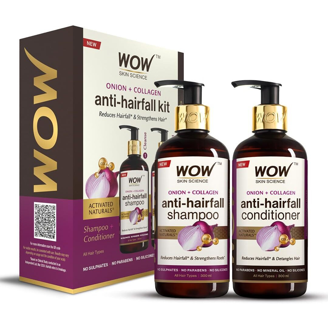 Wow Skin Science Onion Oil Shampoo & Conditioner Kit With Red Onion Seed Oil Extract, Black Seed Oil & Pro-Vitamin B5 (Shampoo + Conditioner), 600 Ml