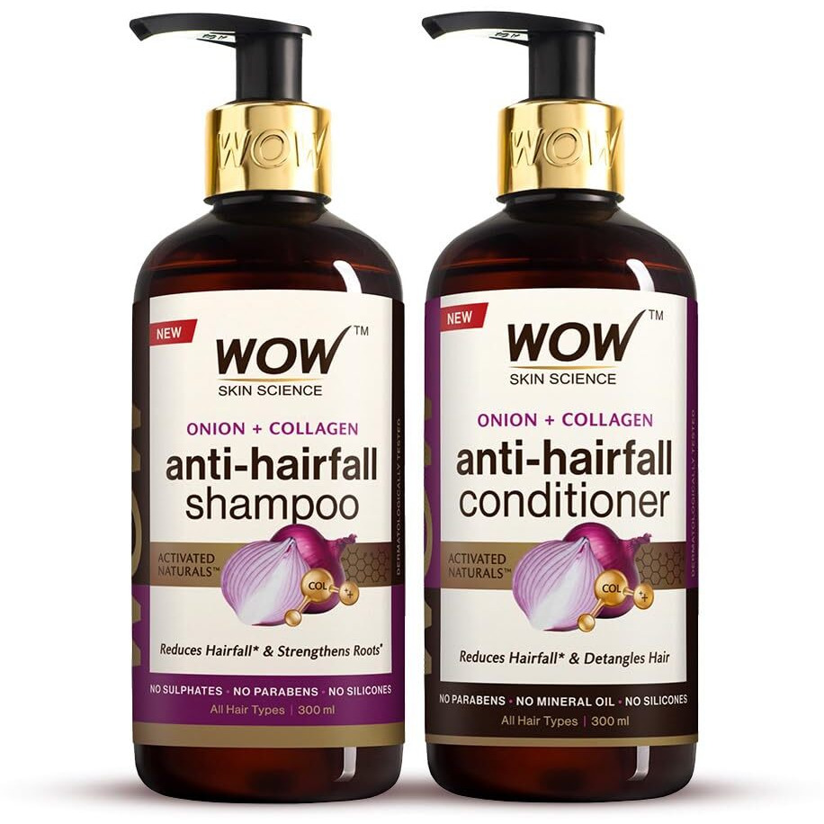 Wow Skin Science Onion Oil Shampoo & Conditioner Kit With Red Onion Seed Oil Extract, Black Seed Oil & Pro-Vitamin B5 (Shampoo + Conditioner), 600 Ml