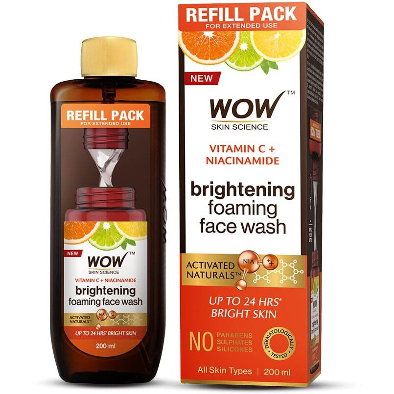 WOW Skin Science Brightening Vitamin C Foaming Face Wash | Refill Pack | Glowing, Bright Skin | Paraben & Sulphates Free | Face Wash for Women & Men | 200 ml