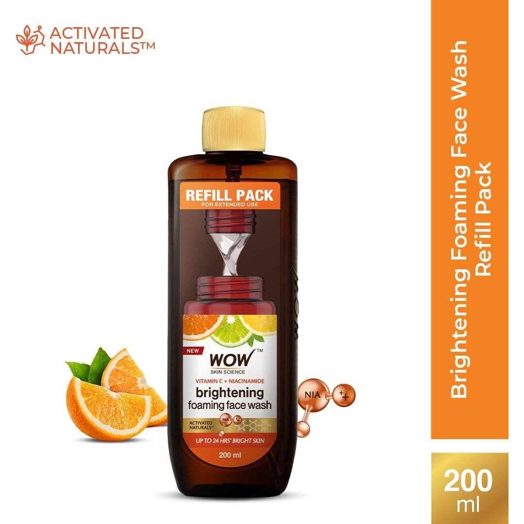 WOW Skin Science Brightening Vitamin C Foaming Face Wash | Refill Pack | Glowing, Bright Skin | Paraben & Sulphates Free | Face Wash for Women & Men | 200 ml