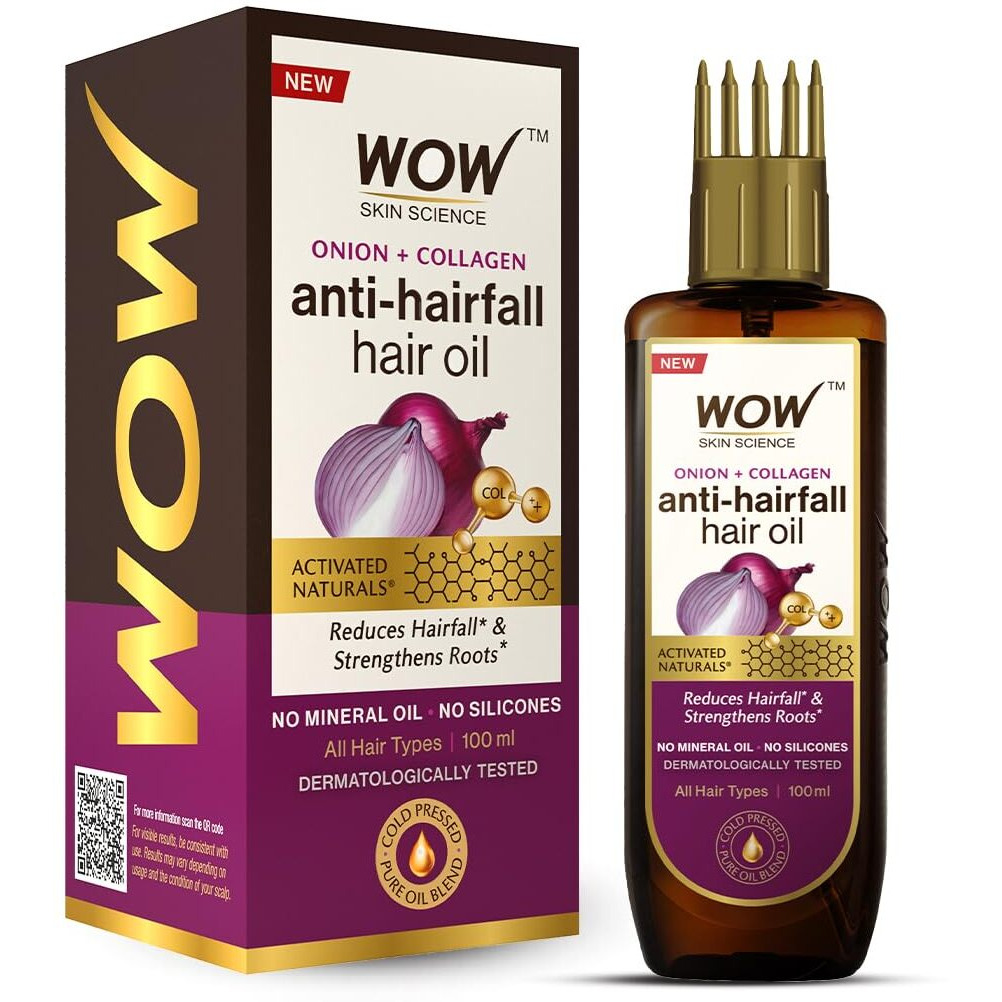 WOW Skin Science Onion Black Seed Hair Oil - WITH COMB APPLICATOR - Controls Hair Fall - NO Mineral Oil, Silicones, Cooking Oil & Synthetic Fragrance - 100mL