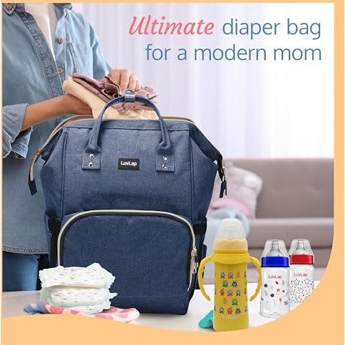 LuvLap Lily Travel Multifunctional Waterproof Diaper Bag-Backpack Cum Tote bag (Navy Blue)
