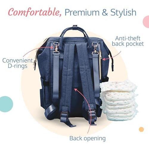 LuvLap Lily Travel Multifunctional Waterproof Diaper Bag-Backpack Cum Tote bag (Navy Blue)