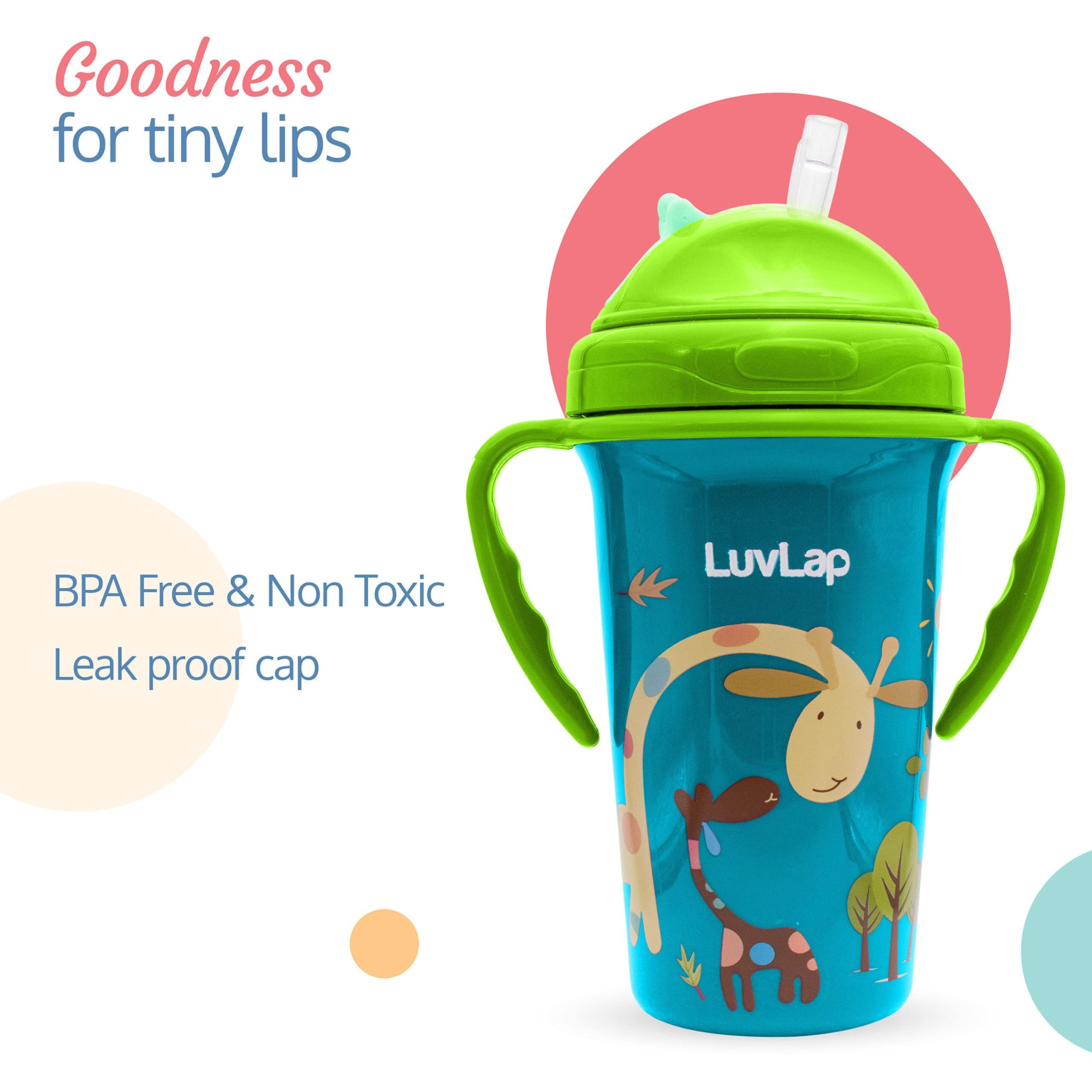 LuvLap Tiny Giffy Sippy Cup, Silicone Straw, BPA Free, 300 ml 18m+ (Green)