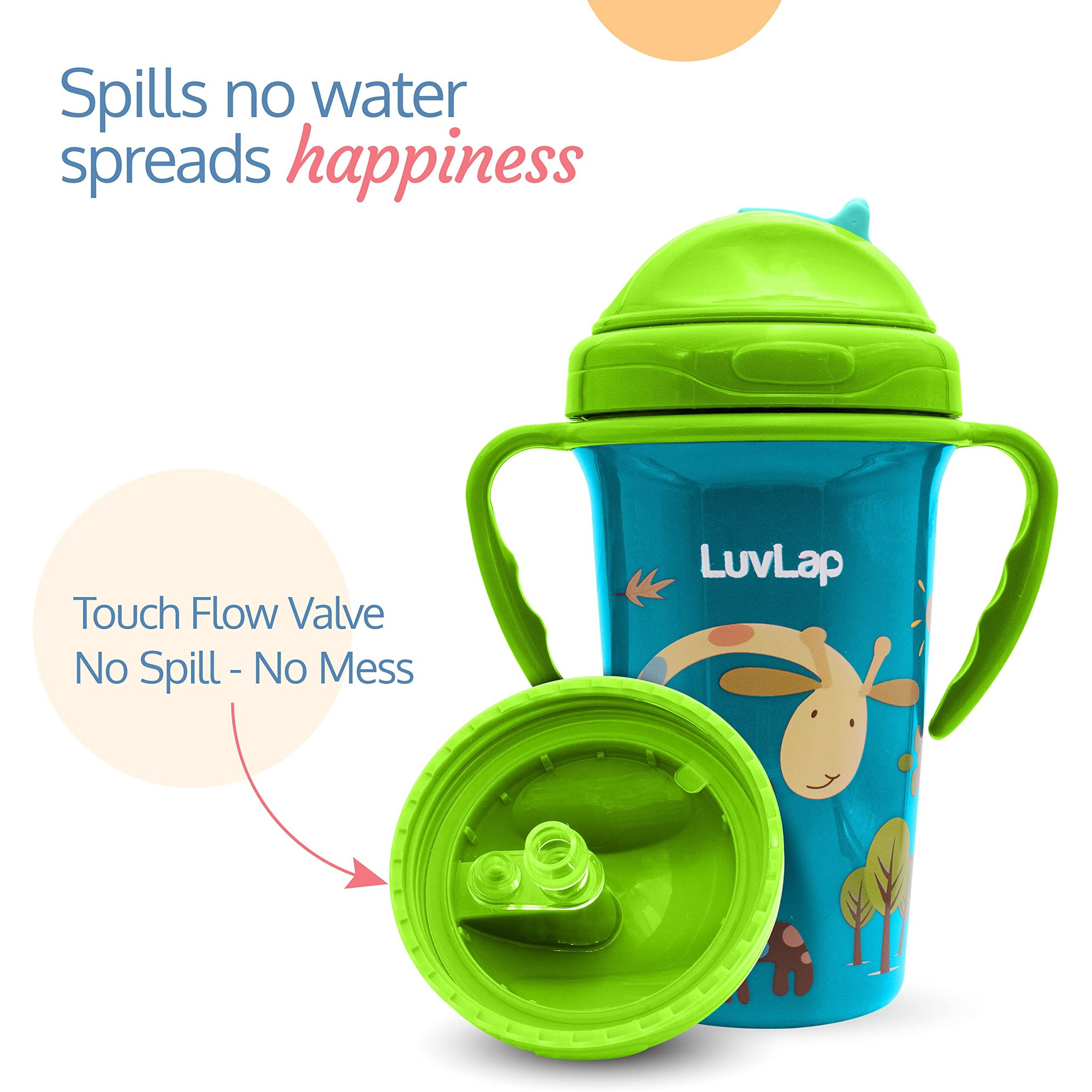 LuvLap Tiny Giffy Sippy Cup, Silicone Straw, BPA Free, 300 ml 18m+ (Green)