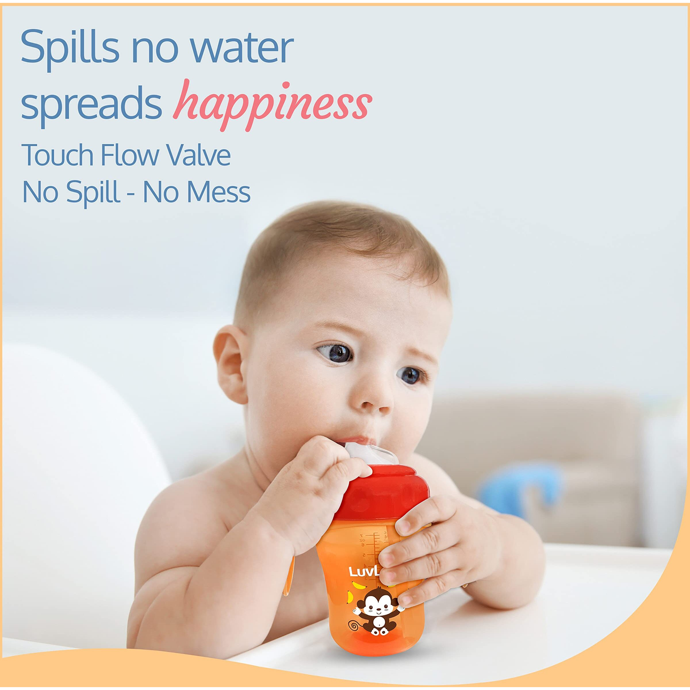 LuvLap Banana Time 210ml Anti Spill, Interchangeable Sipper / Sippy Cup with Soft Silicone Spout and Straw BPA Free, 6m+ (Orange)