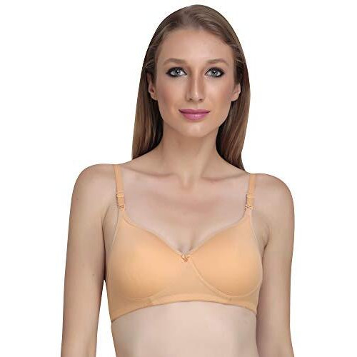 Liigne Women Padded Bra - Made of Pure Cotton Full Coverage Non Wired Soft Cup for T-Shirt Saree Dress Sports Garment for Daily Use Light Brown