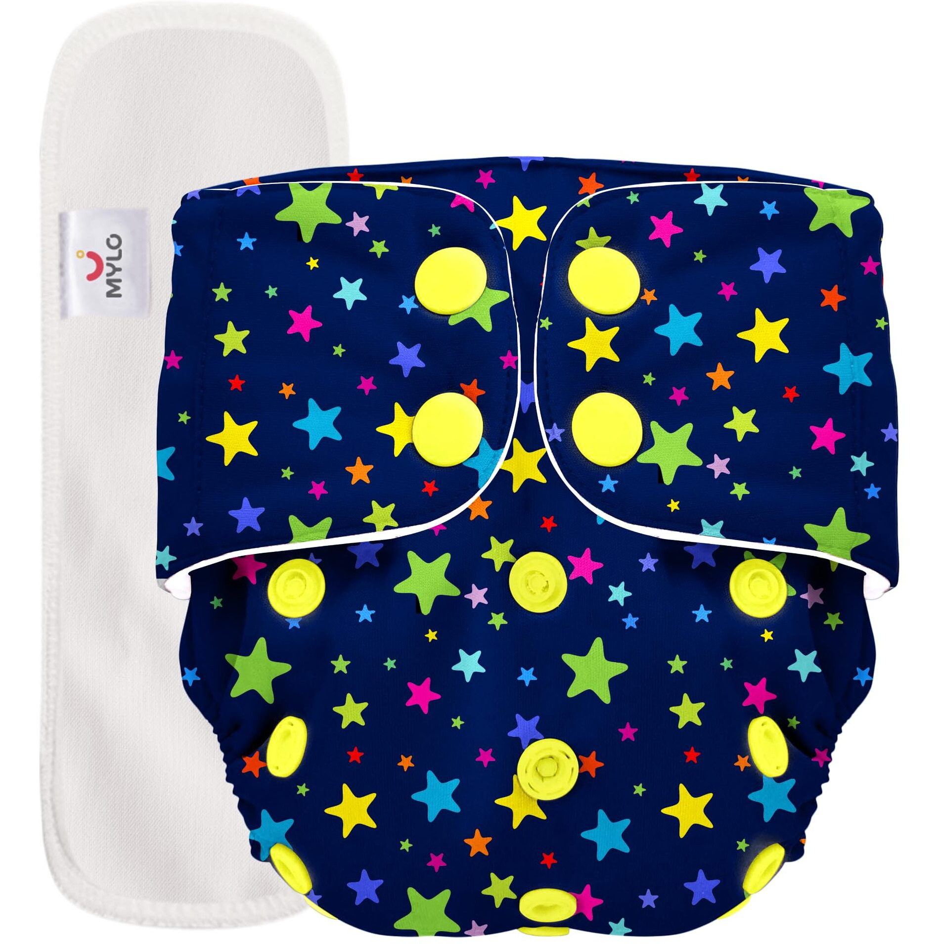 Mylo Leak-Proof Baby Cloth Diaper Combo (1 Diapers + 1 Inserts) | Free Size (3M-3Y) | High Absorption | Quick Dry | Oeko-Tex Certified | Washable - Twinkle Twinkle