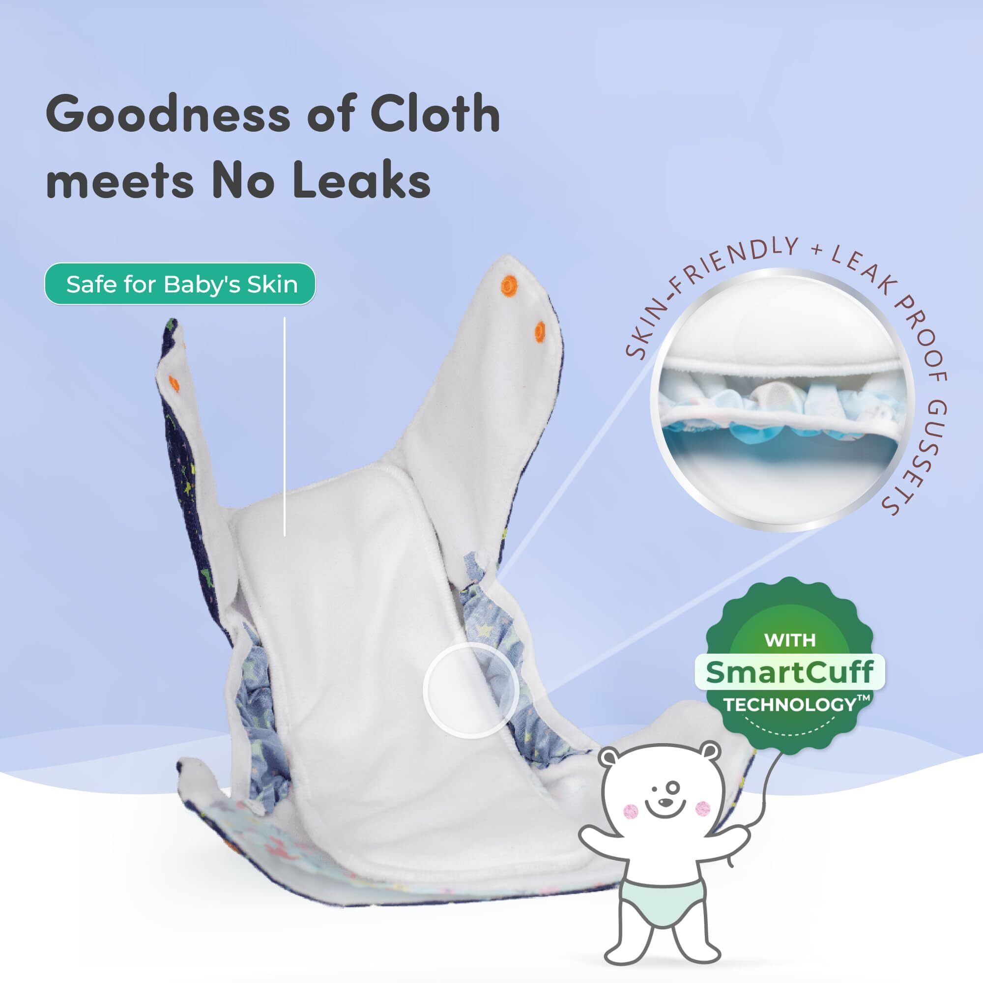 Mylo Leak-Proof Baby Cloth Diaper Combo (1 Diapers + 1 Inserts) | Free Size (3M-3Y) | High Absorption | Quick Dry | Oeko-Tex Certified | Washable - Twinkle Twinkle