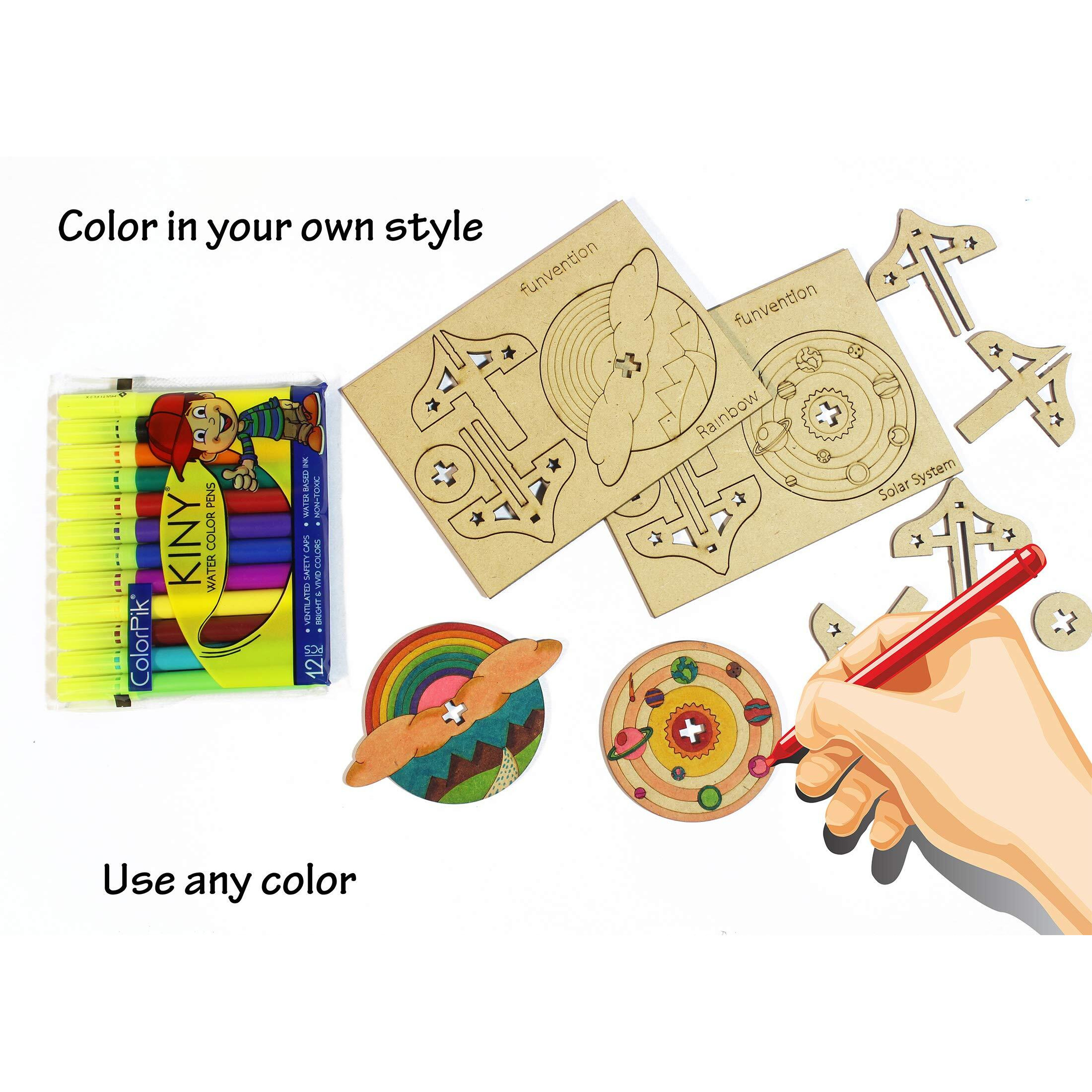 Funvention Birthday Return Gifts (Pack of 24) - DIY Spinning Top Kits (Solar System) Build, Color, Play, Art & Craft Coloring Activity Party Pack Return Favors for Kids (2 Tops & 8 Colors Per Pack)
