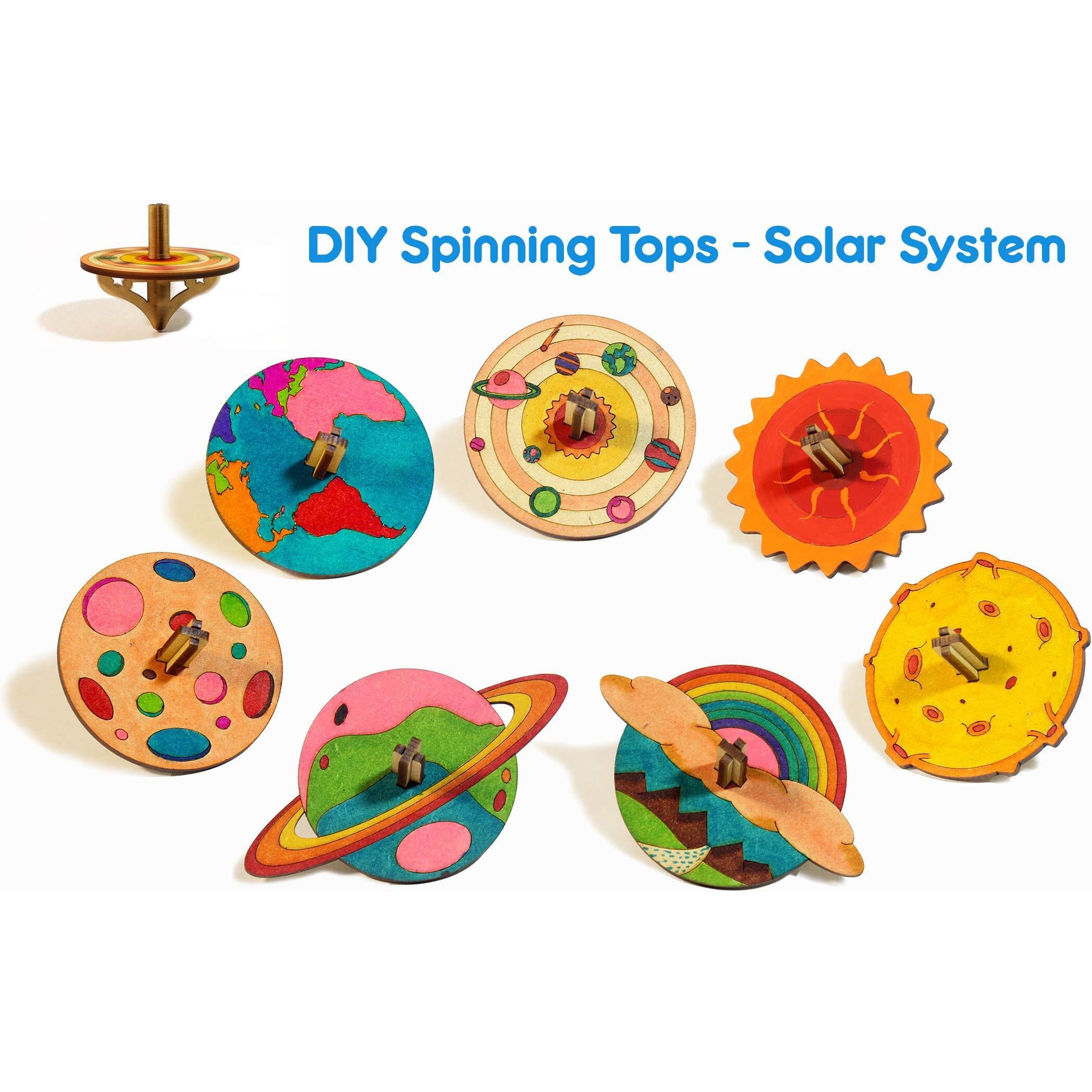 Funvention Birthday Return Gifts (Pack of 24) - DIY Spinning Top Kits (Solar System) Build, Color, Play, Art & Craft Coloring Activity Party Pack Return Favors for Kids (2 Tops & 8 Colors Per Pack)