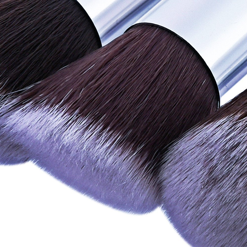 URBANMAC Premium Synthetic Kabuki Foundation Face Powder Blush Eyeshadow Brush Makeup Brush Kit with Blender Sponge and Brush Cleaner (10 pcs, Black/Silver)