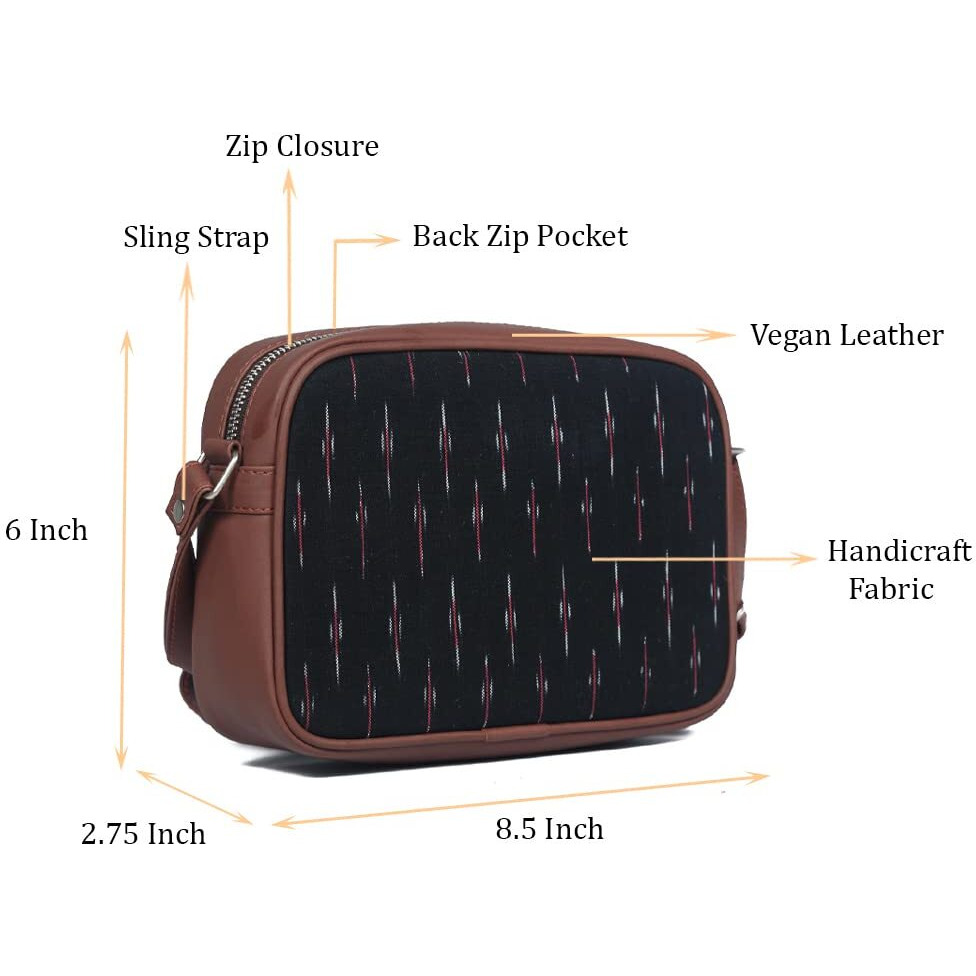 ZOUK Handmade Vegan Leather Ikat GreRed Print Women s Sling Bags With Adjustable Shoulder Strap