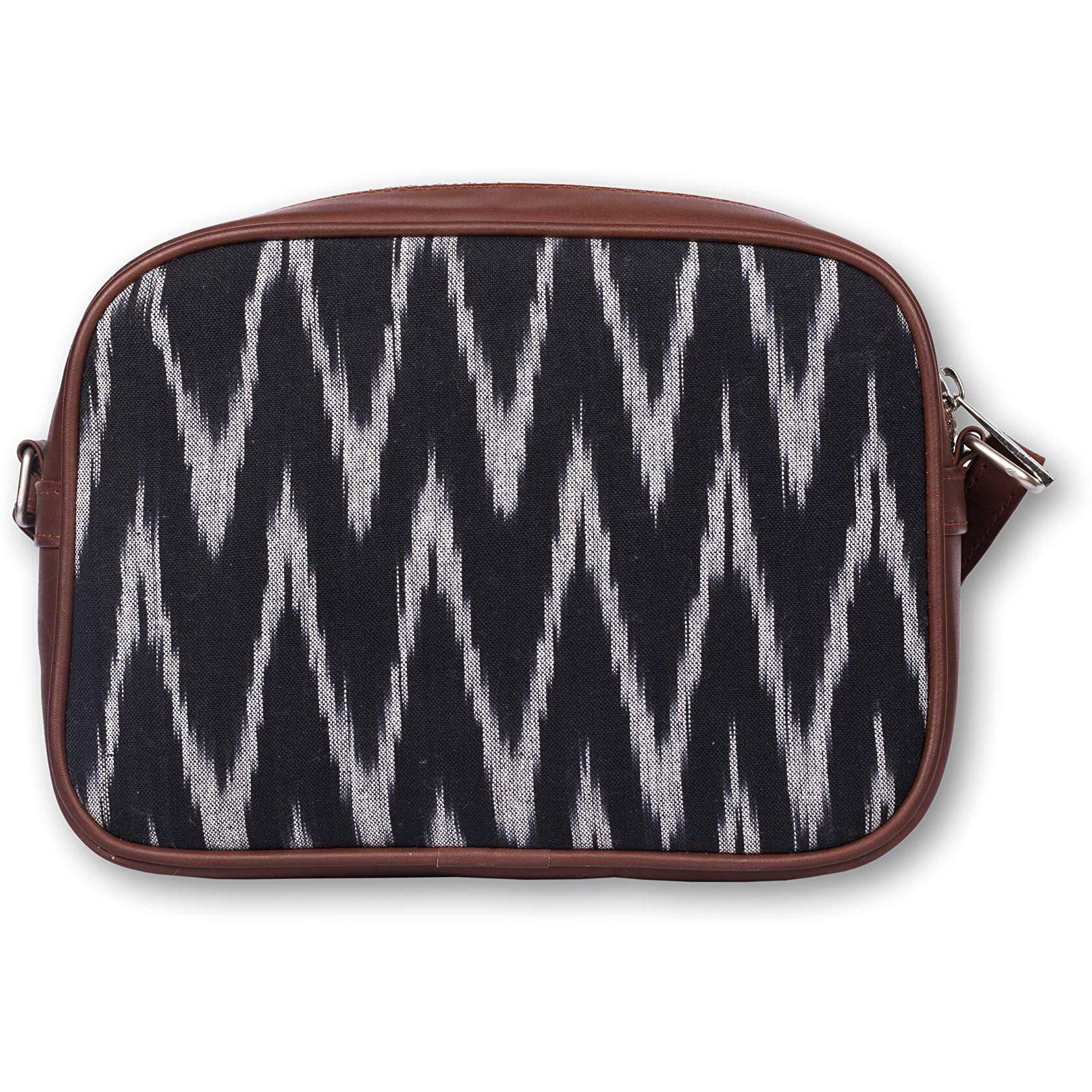 ZOUK Handmade Vegan Leather Ikat Wave Print Women s Sling Bags With Adjustable Shoulder Strap