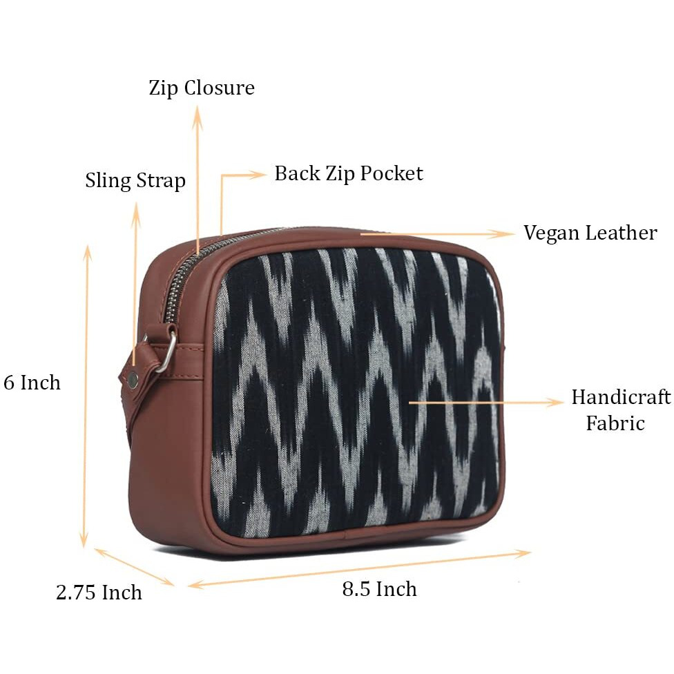 ZOUK Handmade Vegan Leather Ikat Wave Print Women s Sling Bags With Adjustable Shoulder Strap